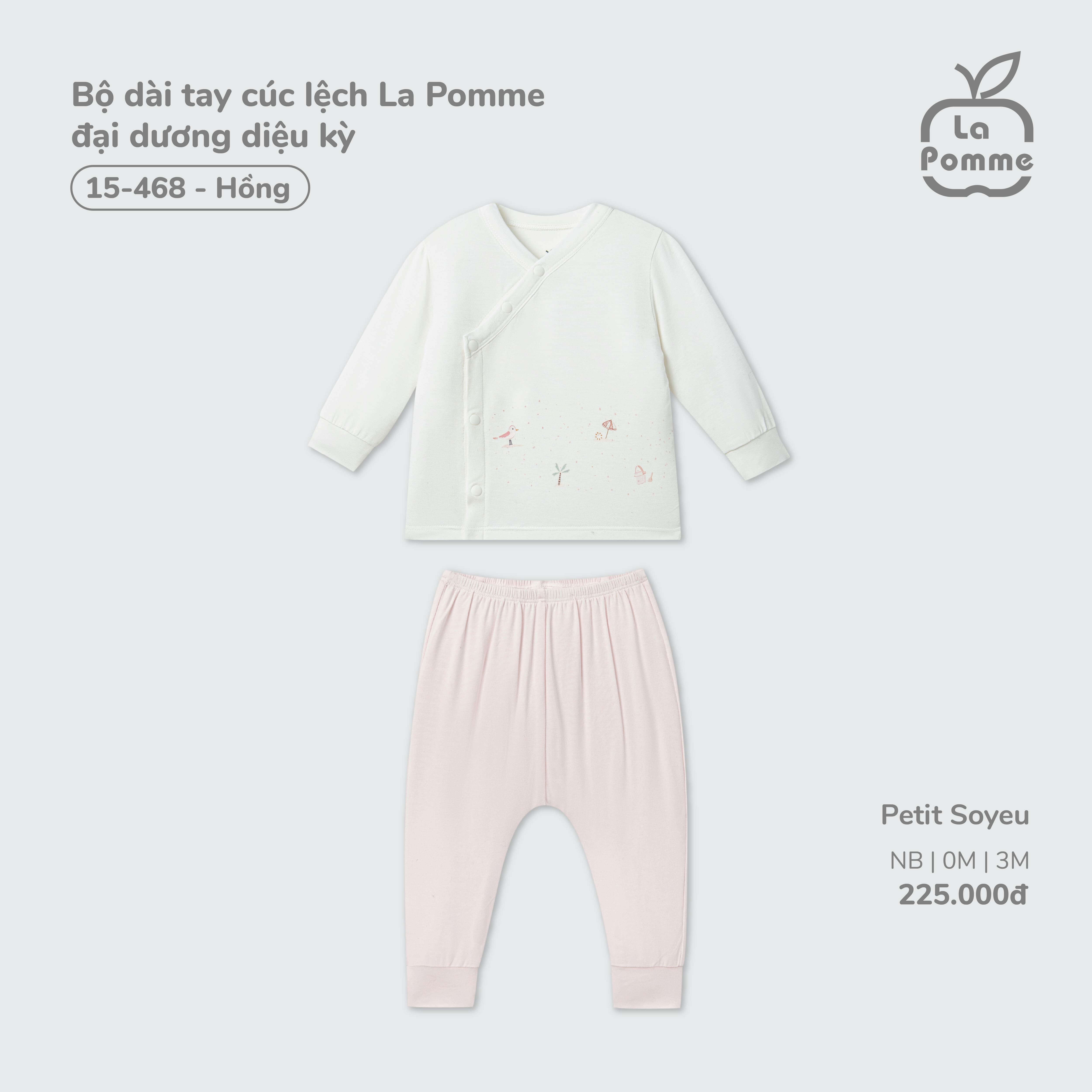 Bộ dài tay cúc lệch La Pomme đại dương diệu kỳ Hồng (Newborn,0M,3M)