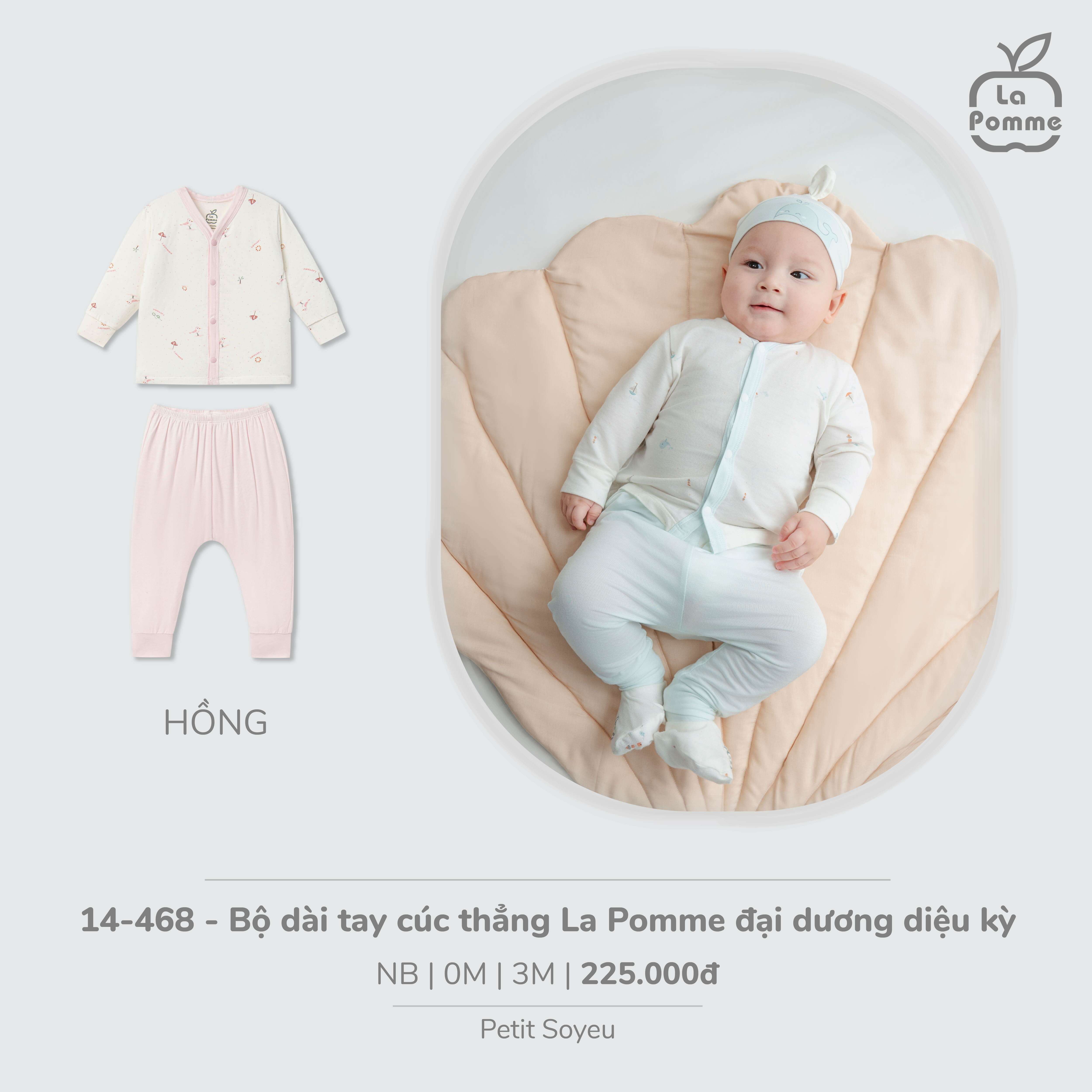 Bộ dài tay cúc thẳng La Pomme đại dương diệu kỳ Xanh nhạt (Newborn,0M,3M) — ảnh 2