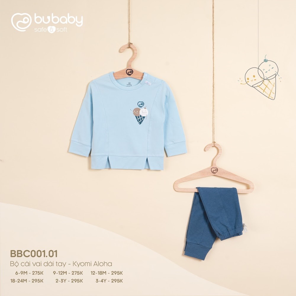 Bộ cài vai dài tay Bu baby Kyomi Aloha (6-9M, 9-12M, 12-18M, 18-24M), (Màu Trắng - Cam đất, Vàng, Xanh ghi, Blue - Xanh đậm, Be - Cà phê) — ảnh 2