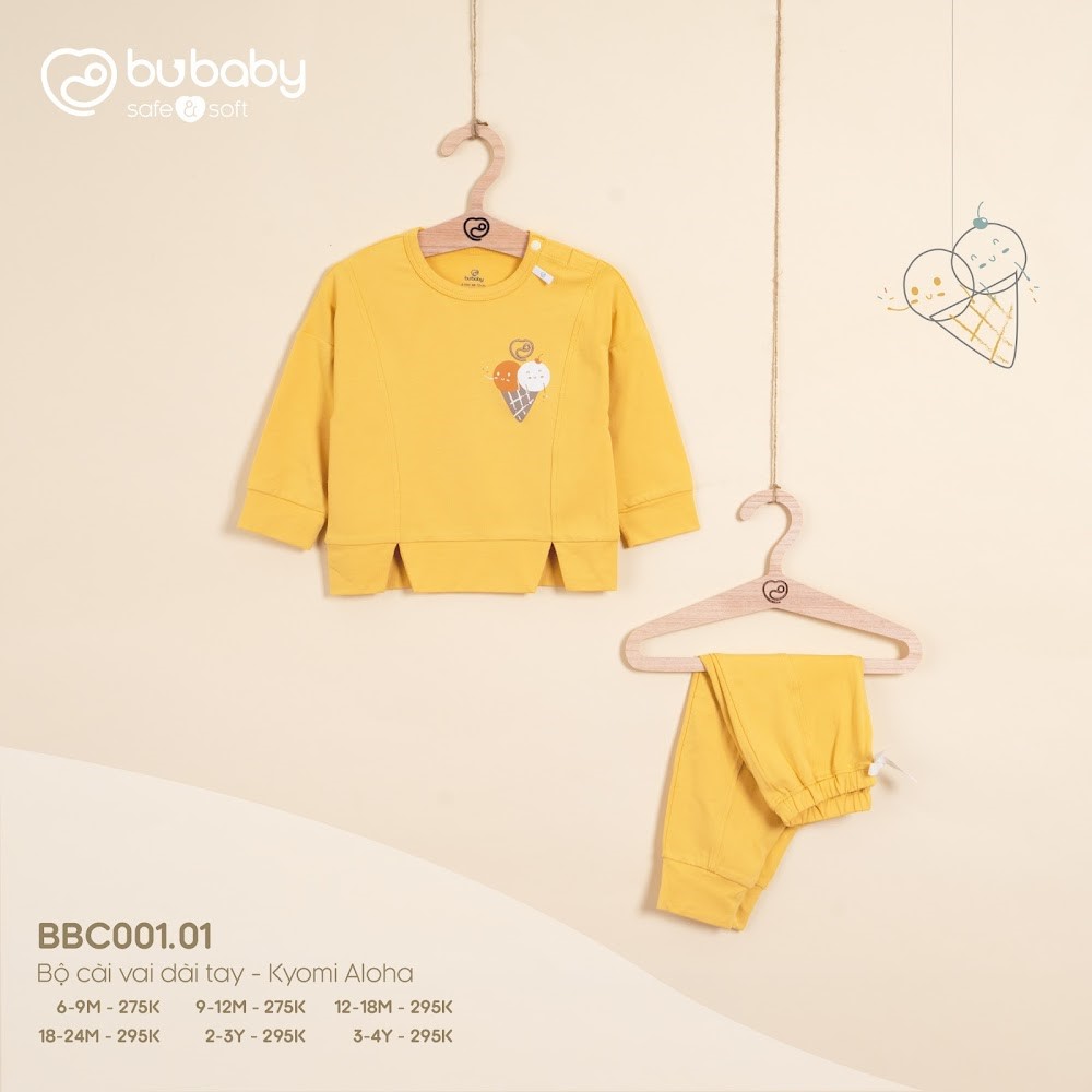 Bộ cài vai dài tay Bu baby Kyomi Aloha (6-9M, 9-12M, 12-18M, 18-24M), (Màu Trắng - Cam đất, Vàng, Xanh ghi, Blue - Xanh đậm, Be - Cà phê) — ảnh 3