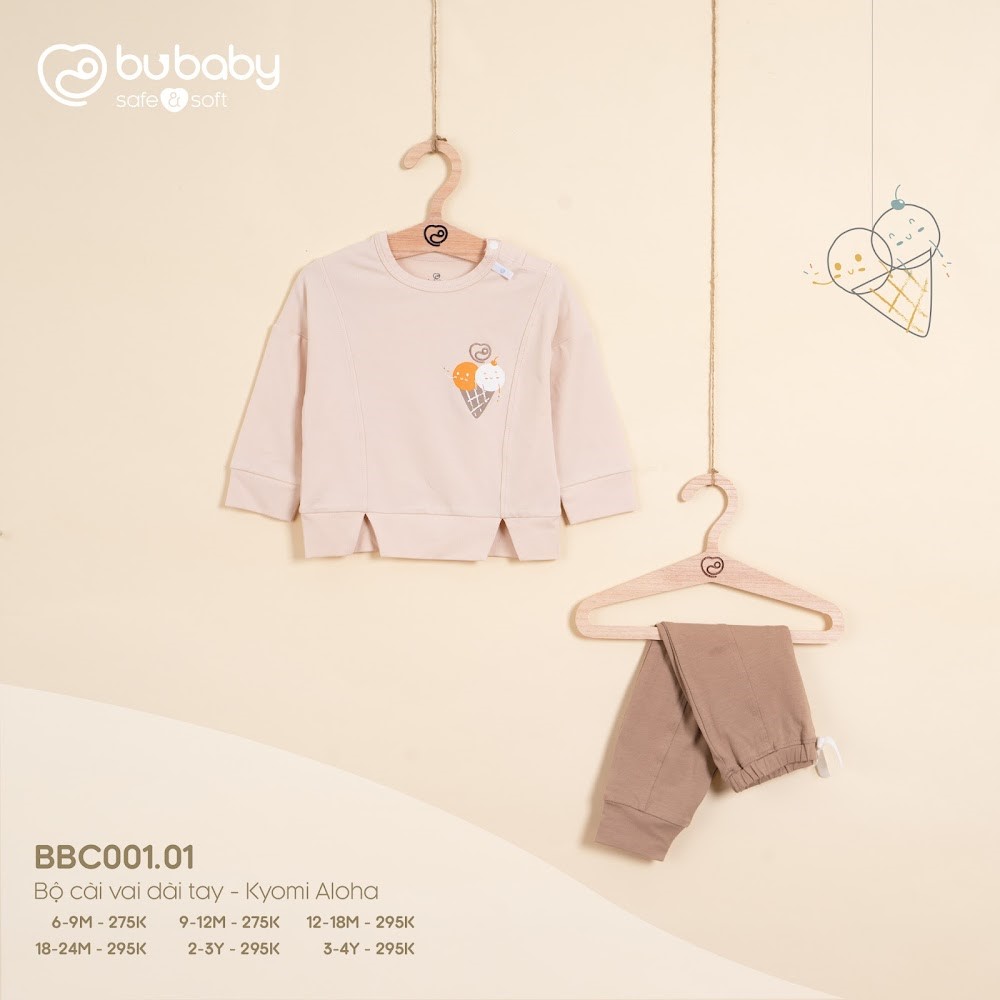 Bộ cài vai dài tay Bu baby Kyomi Aloha (6-9M, 9-12M, 12-18M, 18-24M), (Màu Trắng - Cam đất, Vàng, Xanh ghi, Blue - Xanh đậm, Be - Cà phê) — ảnh 4
