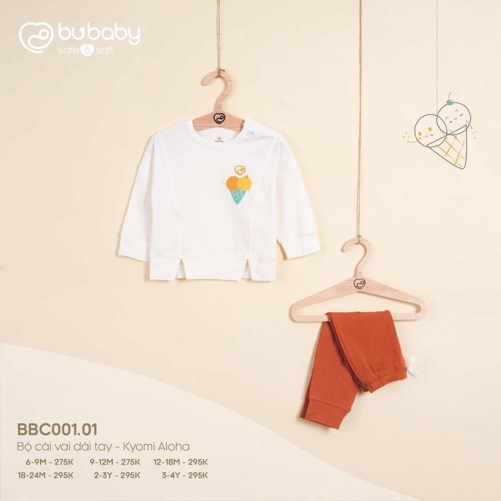 Bộ cài vai dài tay Bu baby Kyomi Aloha (6-9M, 9-12M, 12-18M, 18-24M), (Màu Trắng - Cam đất, Vàng, Xanh ghi, Blue - Xanh đậm, Be - Cà phê) — ảnh 5