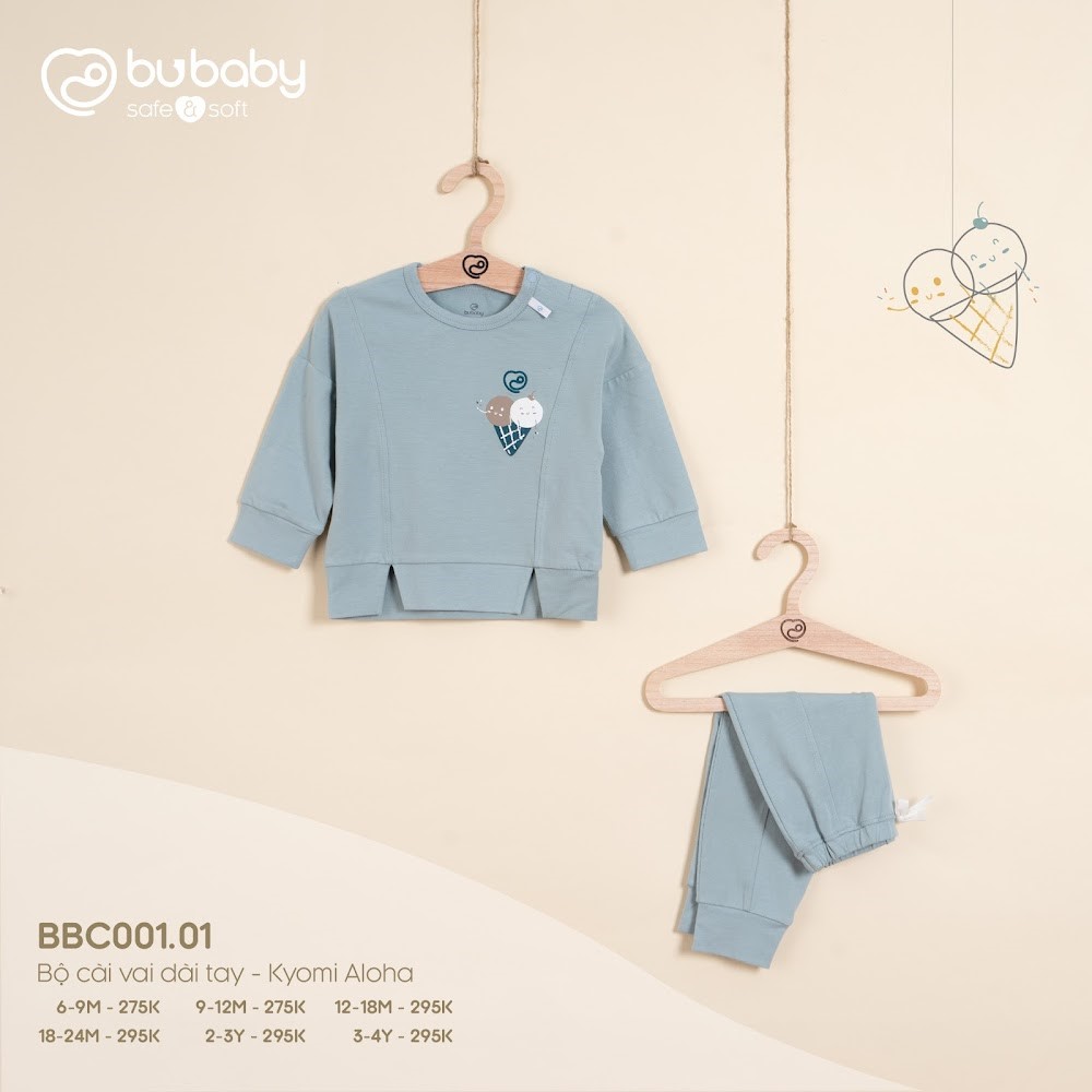 Bộ cài vai dài tay Bu baby Kyomi Aloha (6-9M, 9-12M, 12-18M, 18-24M), (Màu Trắng - Cam đất, Vàng, Xanh ghi, Blue - Xanh đậm, Be - Cà phê) — ảnh 6