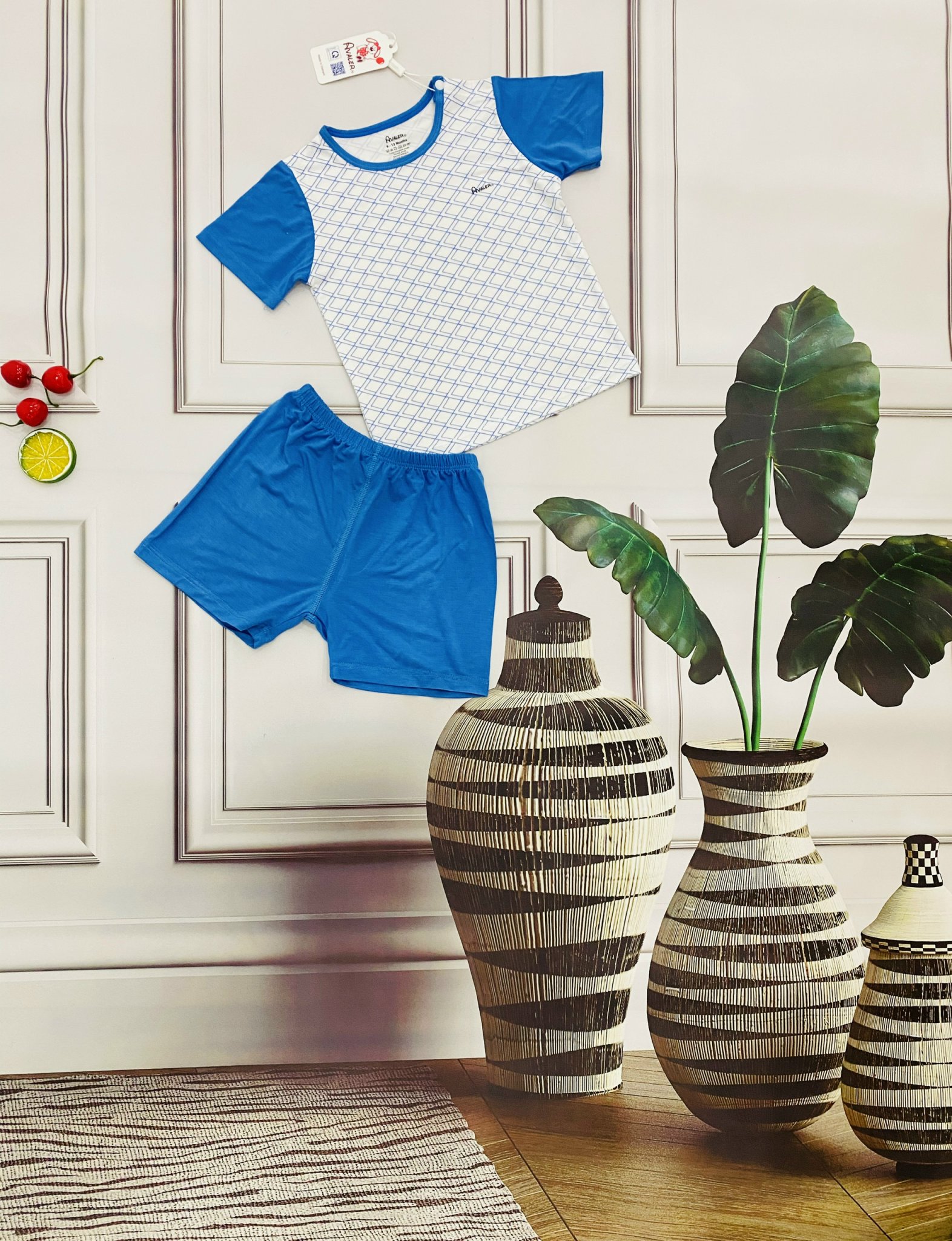 Bộ quần áo Avaler cài vai cộc caro (9-12M, 12-18M, 18-24M, 2-3Y, 3-4Y), (Họa tiết Xanh Đậm, Xanh, Hồng, Ghi)