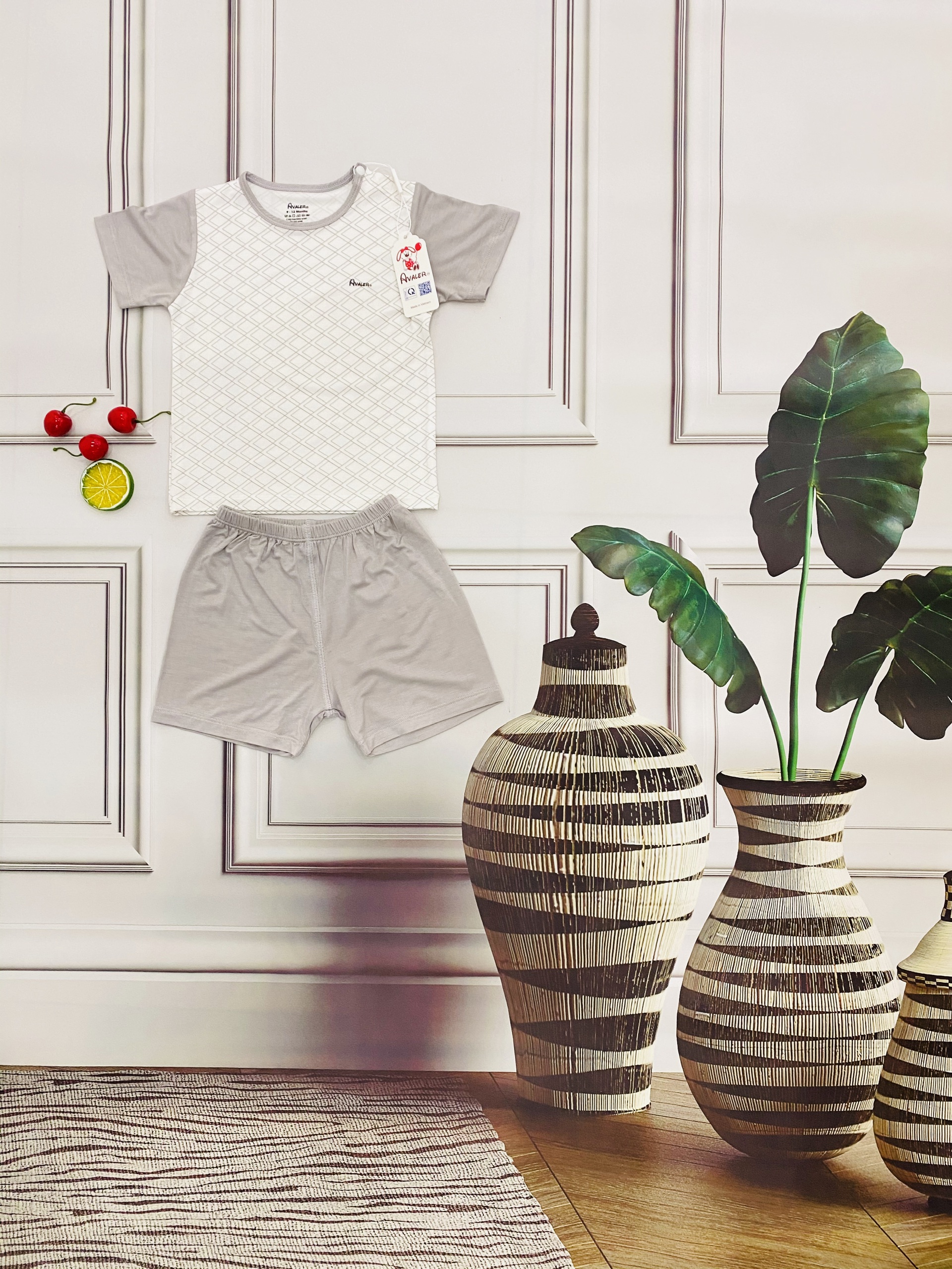 Bộ quần áo Avaler cài vai cộc caro (9-12M, 12-18M, 18-24M, 2-3Y, 3-4Y), (Họa tiết Xanh Đậm, Xanh, Hồng, Ghi) — ảnh 4