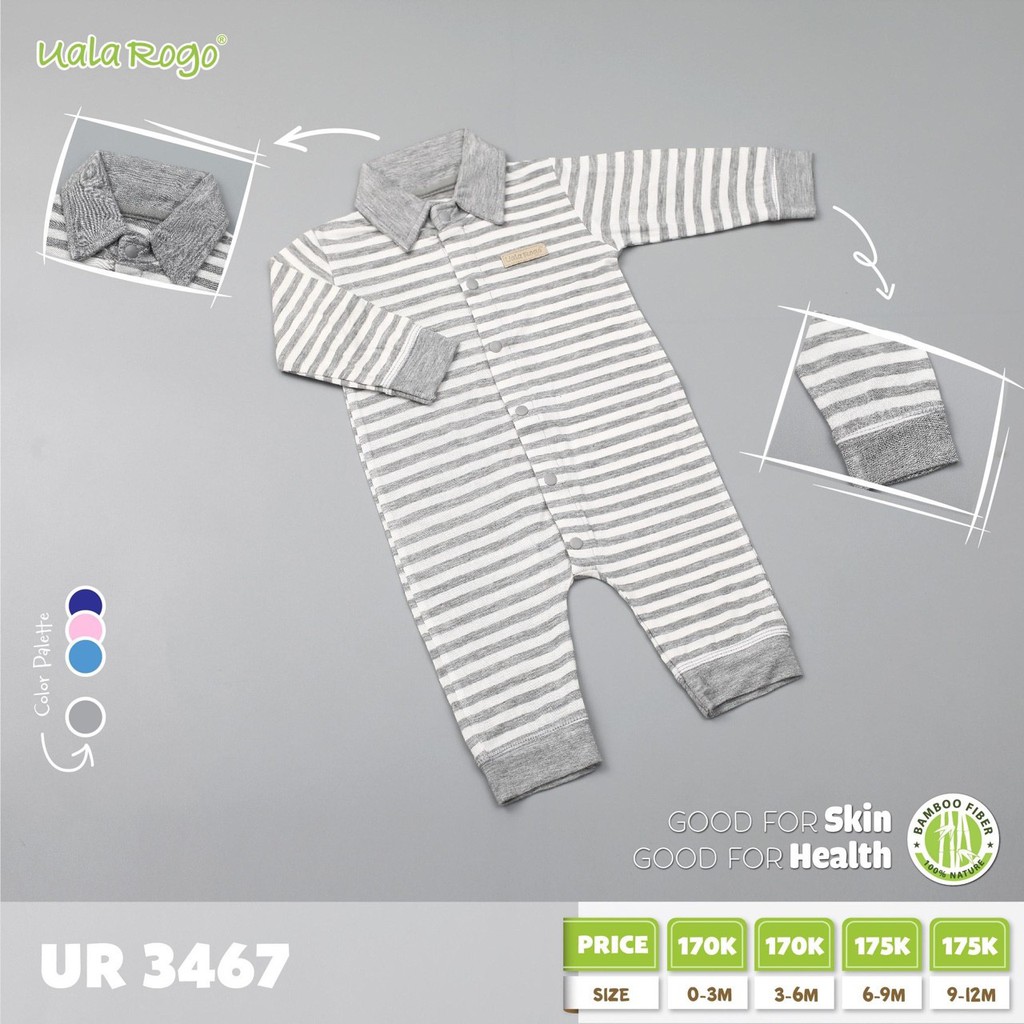 Body Ualarogo sơ sinh Bamboo có cổ (0-3M, 3-6M), (Họa tiết Xanh Navy, Xanh) — ảnh 3