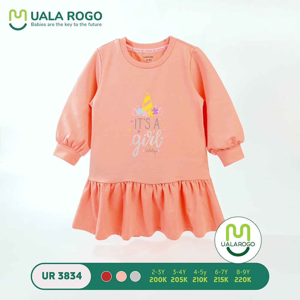 UalaRogo - Váy bé gái bo cổ in hình cam 3-4Y