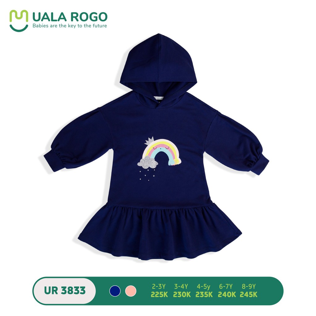 UalaRogo - Áo váy nỉ có mũ xanh 3-4Y