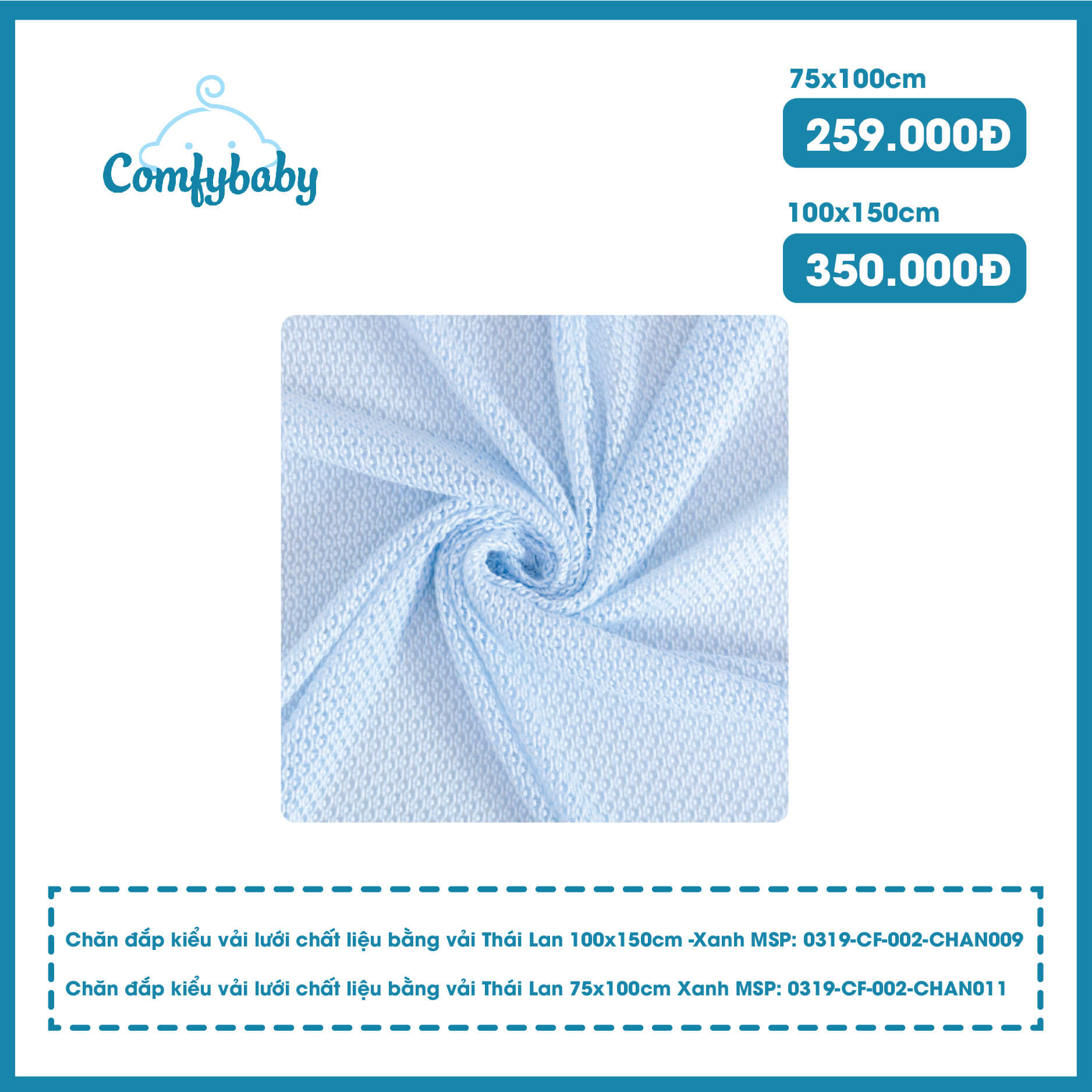 Chăn đắp bằng vải lưới Thái Lan Comfybaby (Size 75 x100cm, 100x150cm), (Màu Hồng, màu Xanh) — ảnh 3