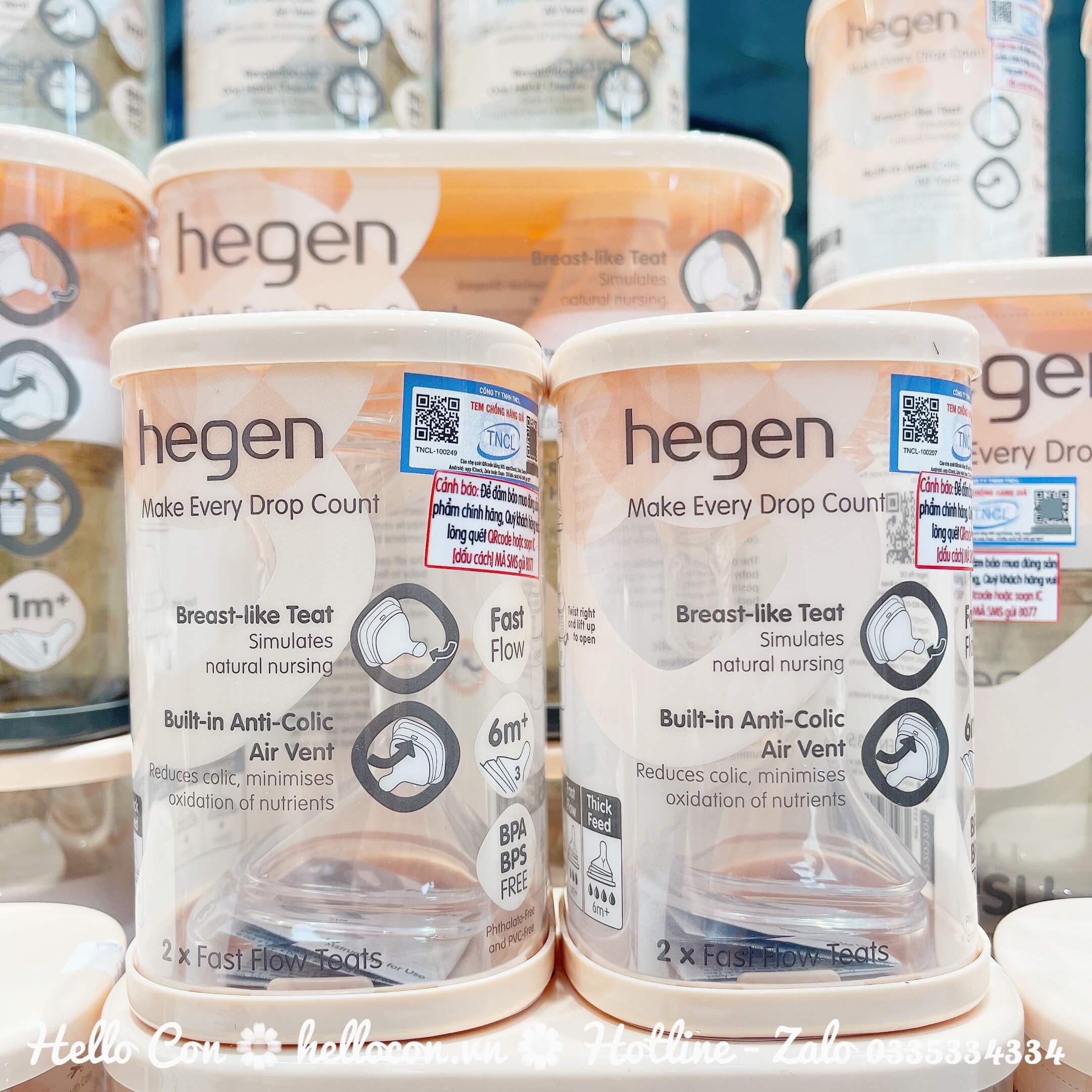 Bộ hai núm ty Hegen các size (Size 0-1m, size S 1-3M+, size M 3-6M+, size L trên 6M+, size Y cắt dành cho thức ăn sệt) — ảnh 5