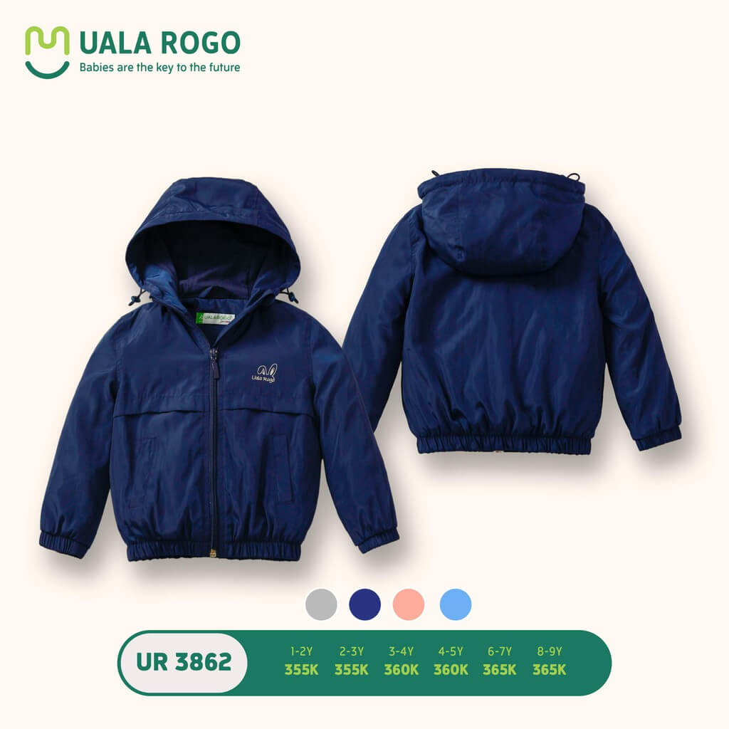 Áo khoác gió Ualarogo (1-2Y, 2-3Y, 3-4Y, 4-5Y, 6-7Y, 8-9Y), (Màu Xanh Than, Hồng, Xanh, Ghi) — ảnh 4