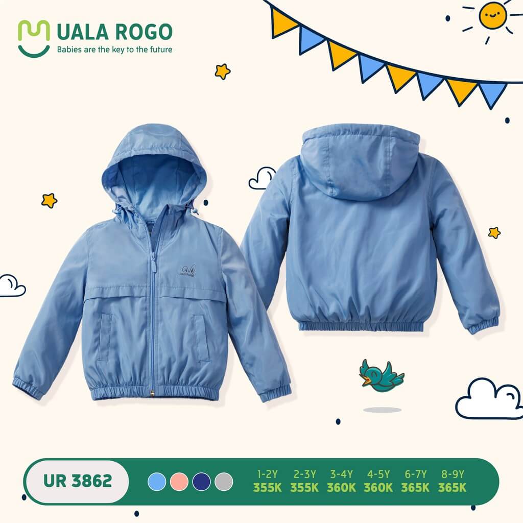 Áo khoác gió Ualarogo (1-2Y, 2-3Y, 3-4Y, 4-5Y, 6-7Y, 8-9Y), (Màu Xanh Than, Hồng, Xanh, Ghi) — ảnh 6