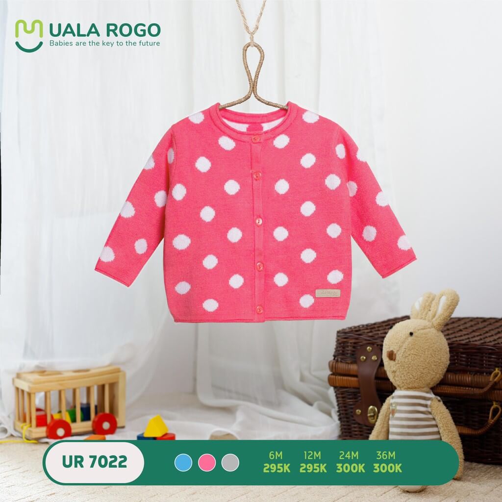 Áo khoác len cổ tròn chấm bi hình heo Ualarogo (6M, 12M, 24M, 36M), (Màu Xanh, Hồng, Ghi) — ảnh 4