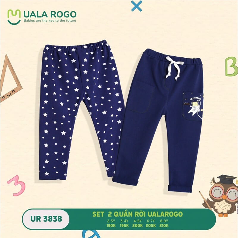 Set quần nỉ Ualarogo cho bé (2-3Y, 3-4Y), (Họa tiết Xanh Ghi, Sao Robot, Robot Phi Hành Gia) — ảnh 2