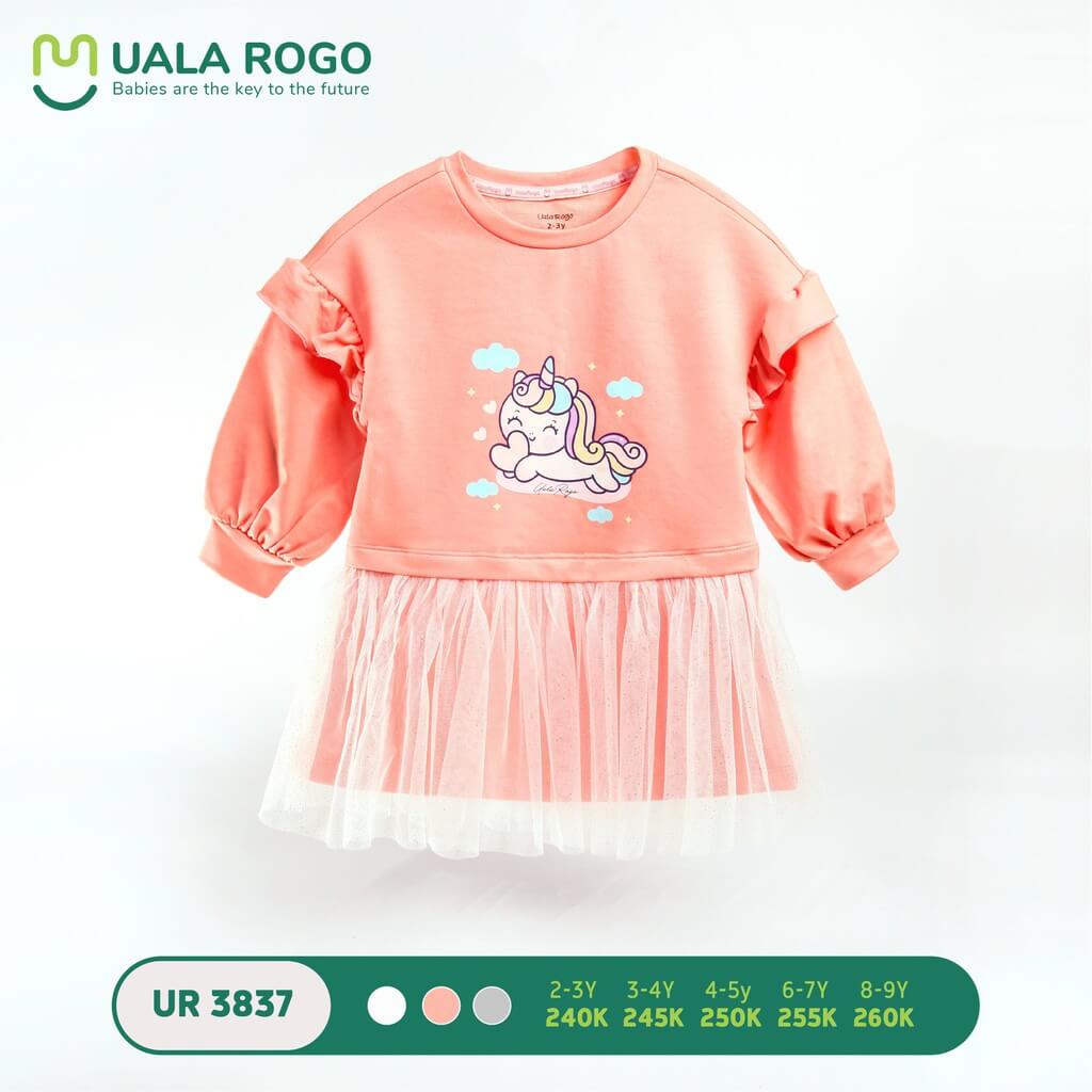 Váy nỉ bé gái Ualarogo in hình (2-3Y, 3-4Y), (Màu Trắng, Ghi, Cam) — ảnh 3
