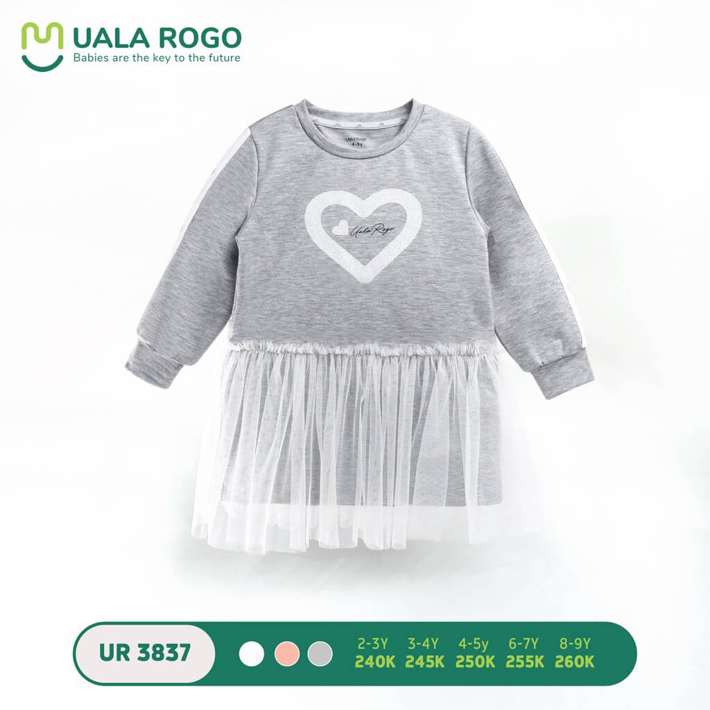 Váy nỉ bé gái Ualarogo in hình (2-3Y, 3-4Y), (Màu Trắng, Ghi, Cam) — ảnh 4