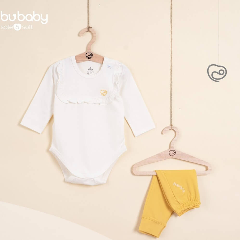 Bộ Bodychip Bu baby cài vai dài tay Kyomi Aloha (3-6M, 6-9M, 9-12M, 12-18M), (Họa tiết Be, Trắng - Vàng, Hồng) — ảnh 3