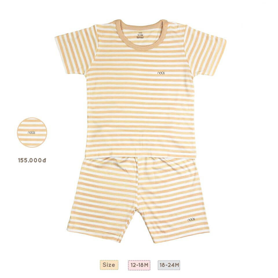 Bộ Nous cài vai cộc thường kẻ trắng vàng (12M, 18M)