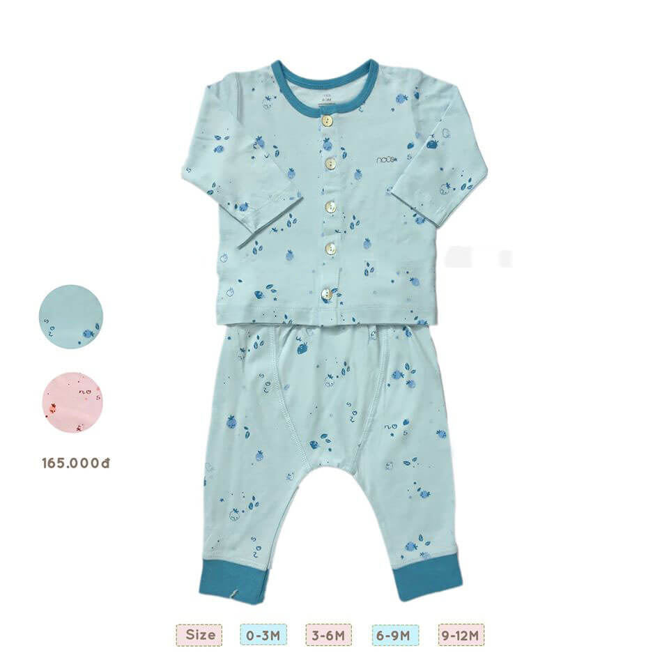 Bộ Nous cài thẳng dài xanh lơ nhạt (0M, 3M, 6M, 9M)