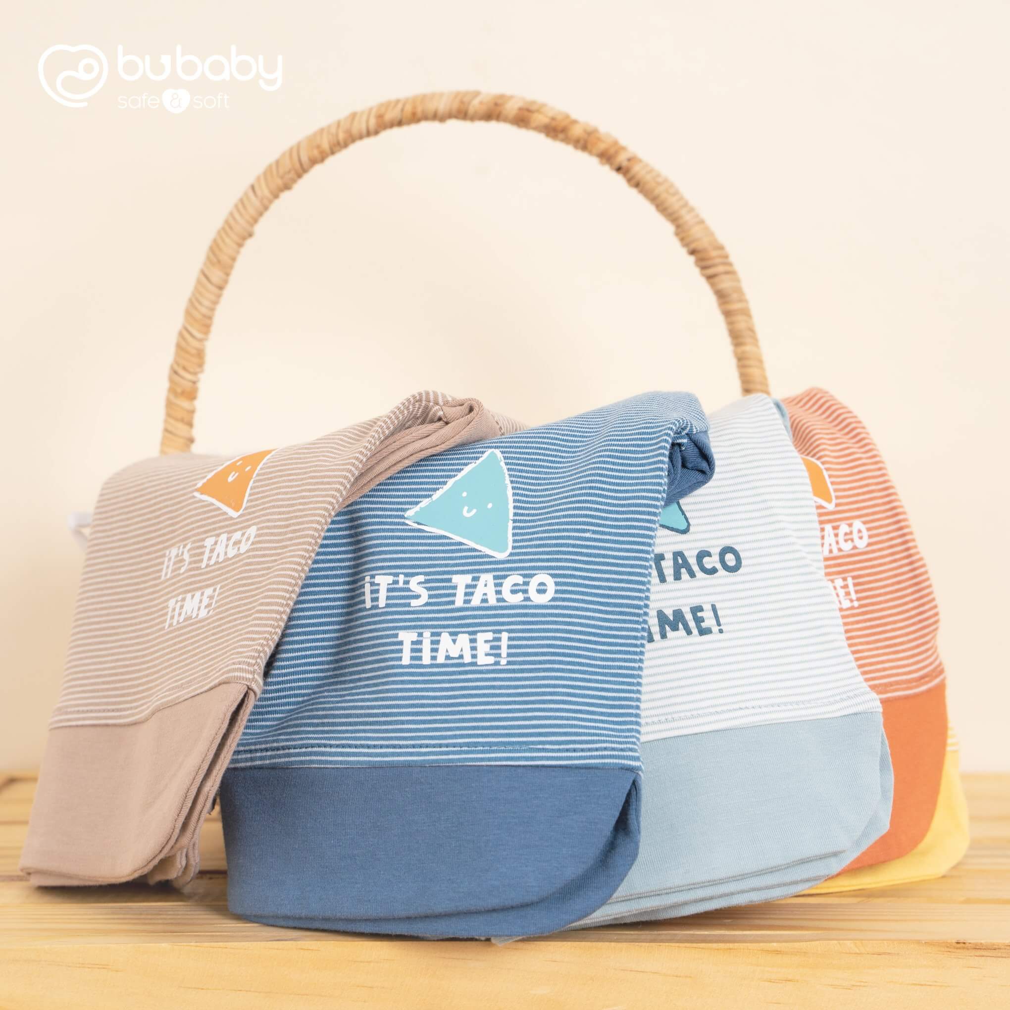 Bộ cổ tròn dài tay Bu baby Kyomi Aloha (6-9M, 9-12M, 12-18M, 18-24M), (Họa tiết Xanh Ghi, Vàng, Cam đất, Cà Phê, Xanh đậm)