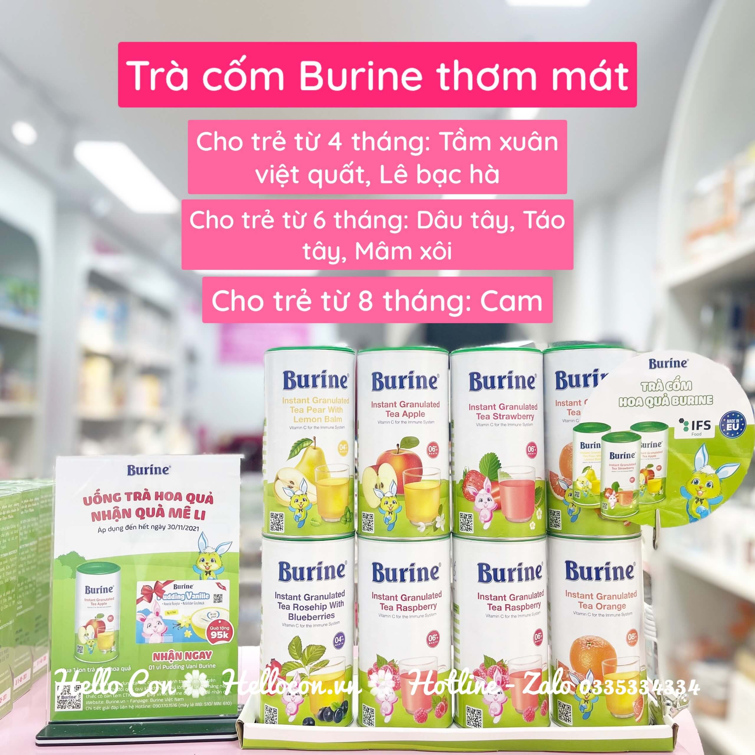 Trà cốm hoa quả Burine 200g