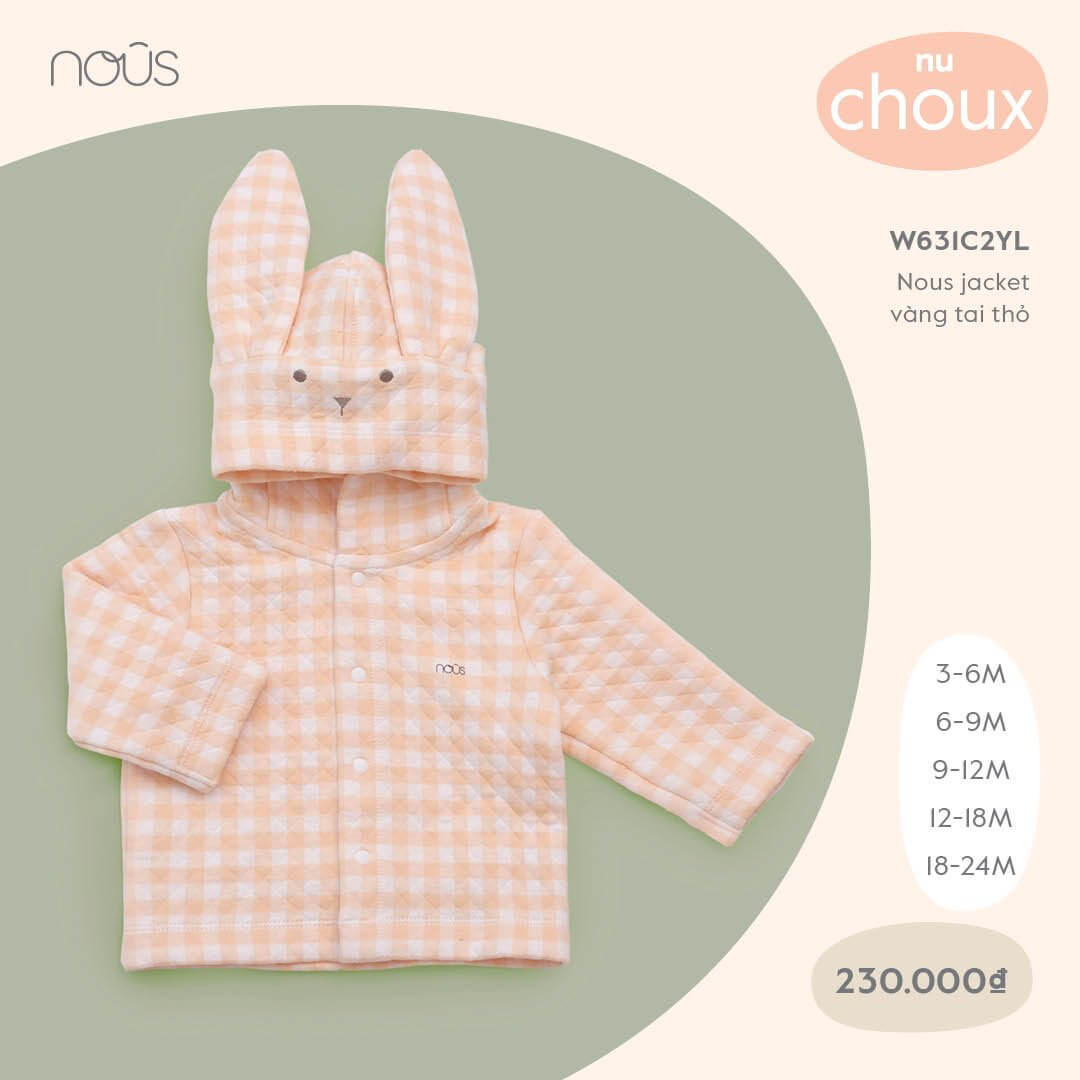 Nous Jacket xanh tai thỏ (3M, 6M, 9M, 12M, 18M), (Màu Xanh, màu Vàng)