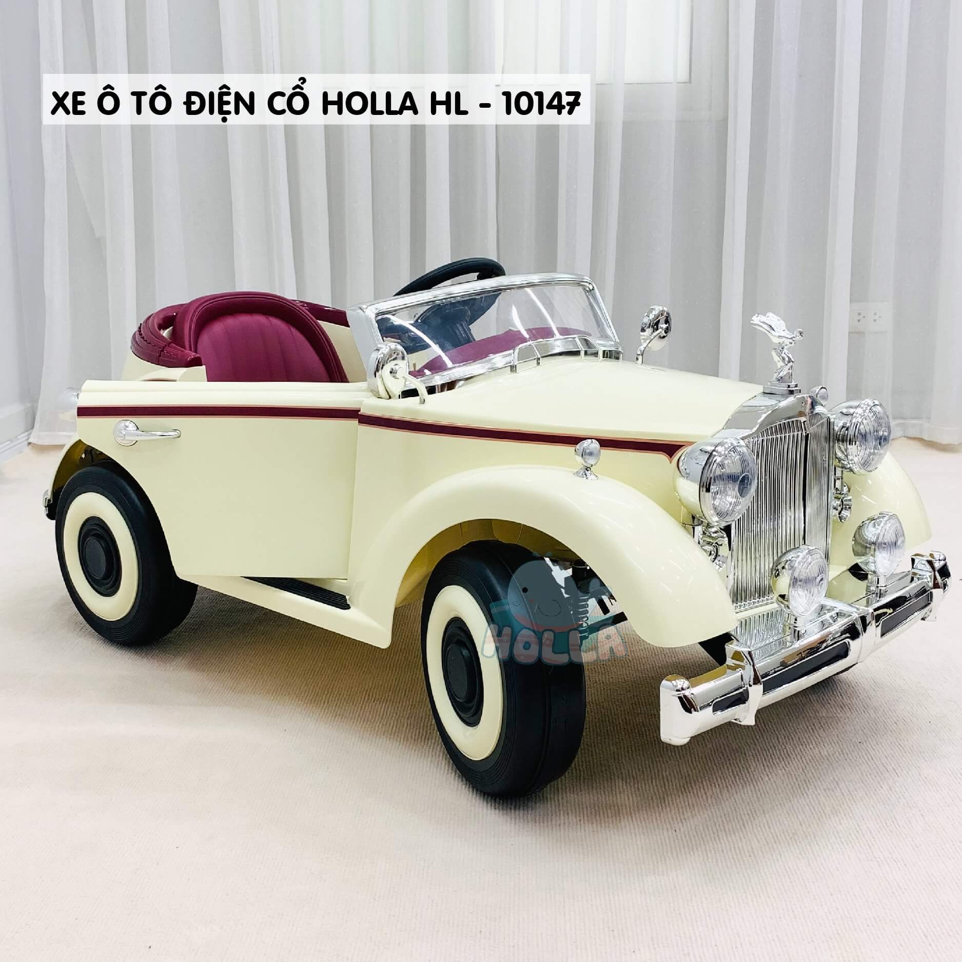 Xe ô tô điện Holla phiên bản cổ HL10147 (Màu đen bóng, màu kem thường) — ảnh 3