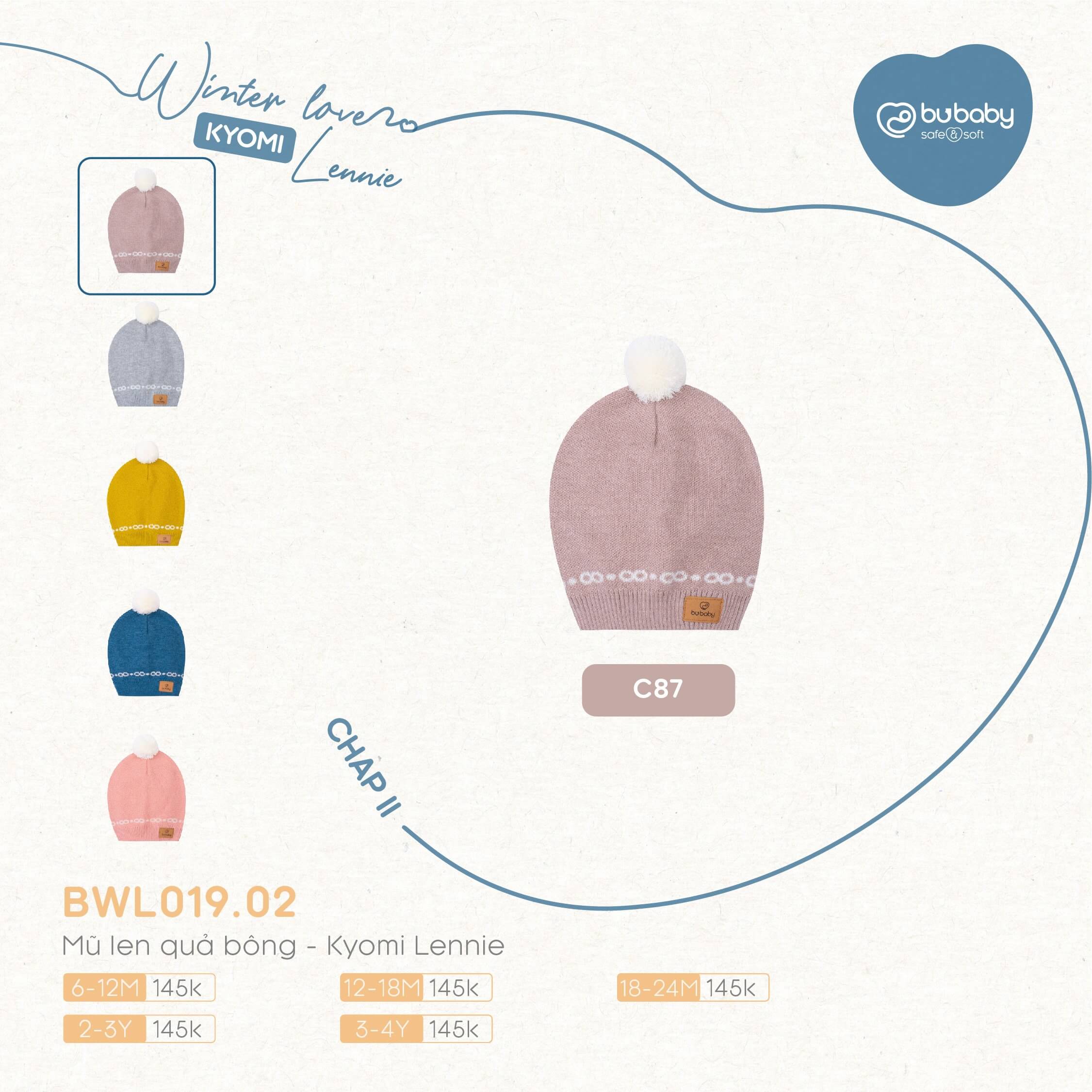 Mũ len quả bông Bu baby - Kyomi Lennie (6-12M, 12-18M, 18-24M), (Họa tiết Hồng, Vàng, Ghi, Xanh Đậm, Be) — ảnh 2