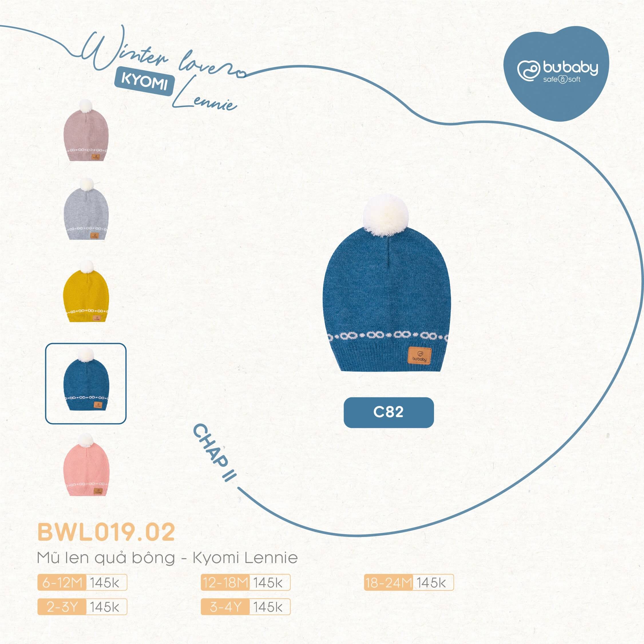 Mũ len quả bông Bu baby - Kyomi Lennie (6-12M, 12-18M, 18-24M), (Họa tiết Hồng, Vàng, Ghi, Xanh Đậm, Be) — ảnh 4