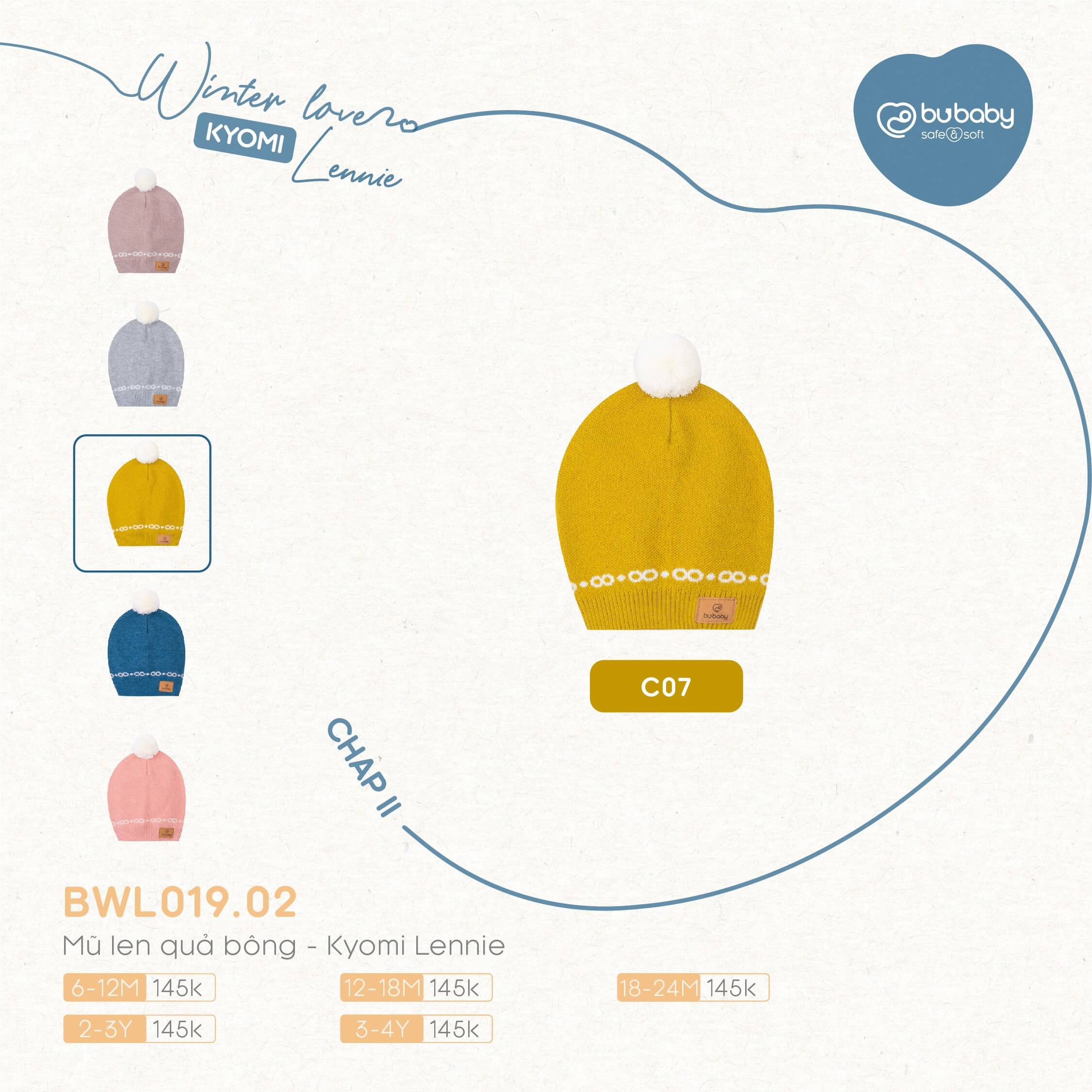 Mũ len quả bông Bu baby - Kyomi Lennie (6-12M, 12-18M, 18-24M), (Họa tiết Hồng, Vàng, Ghi, Xanh Đậm, Be) — ảnh 5