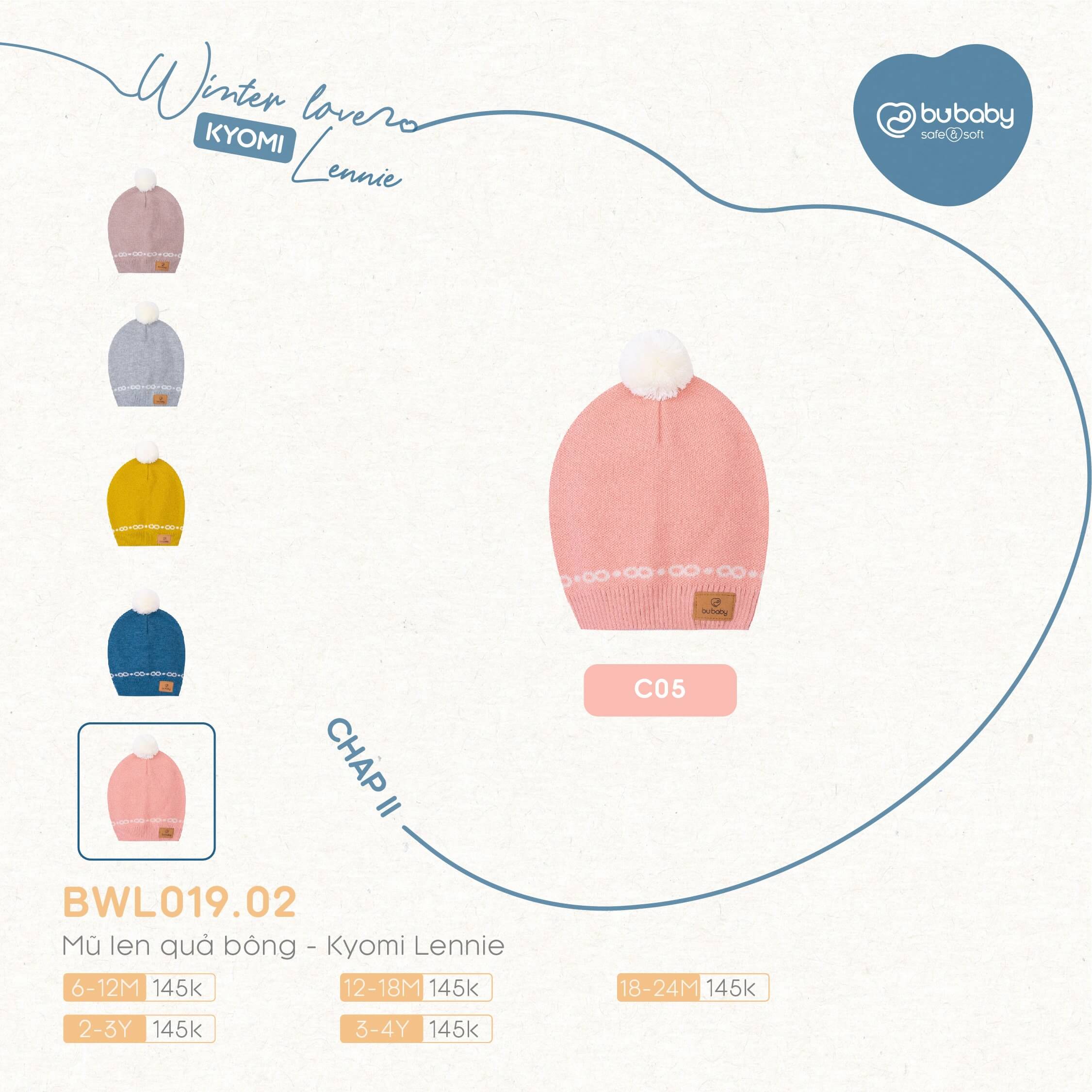 Mũ len quả bông Bu baby - Kyomi Lennie (6-12M, 12-18M, 18-24M), (Họa tiết Hồng, Vàng, Ghi, Xanh Đậm, Be) — ảnh 6