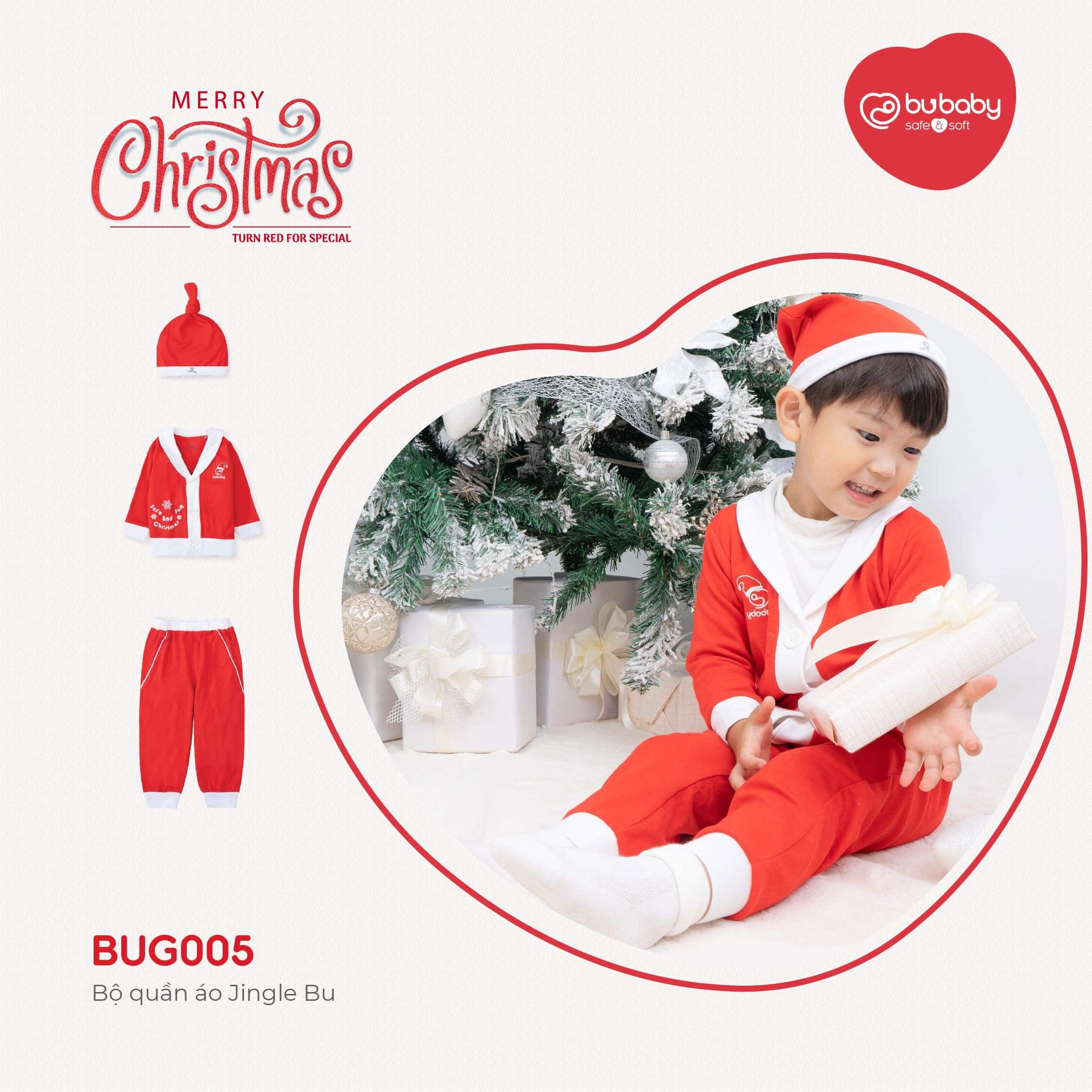 Bộ quần áo Jingle Bubaby kèm mũ giáng sinh (12-18M, 18-24M)