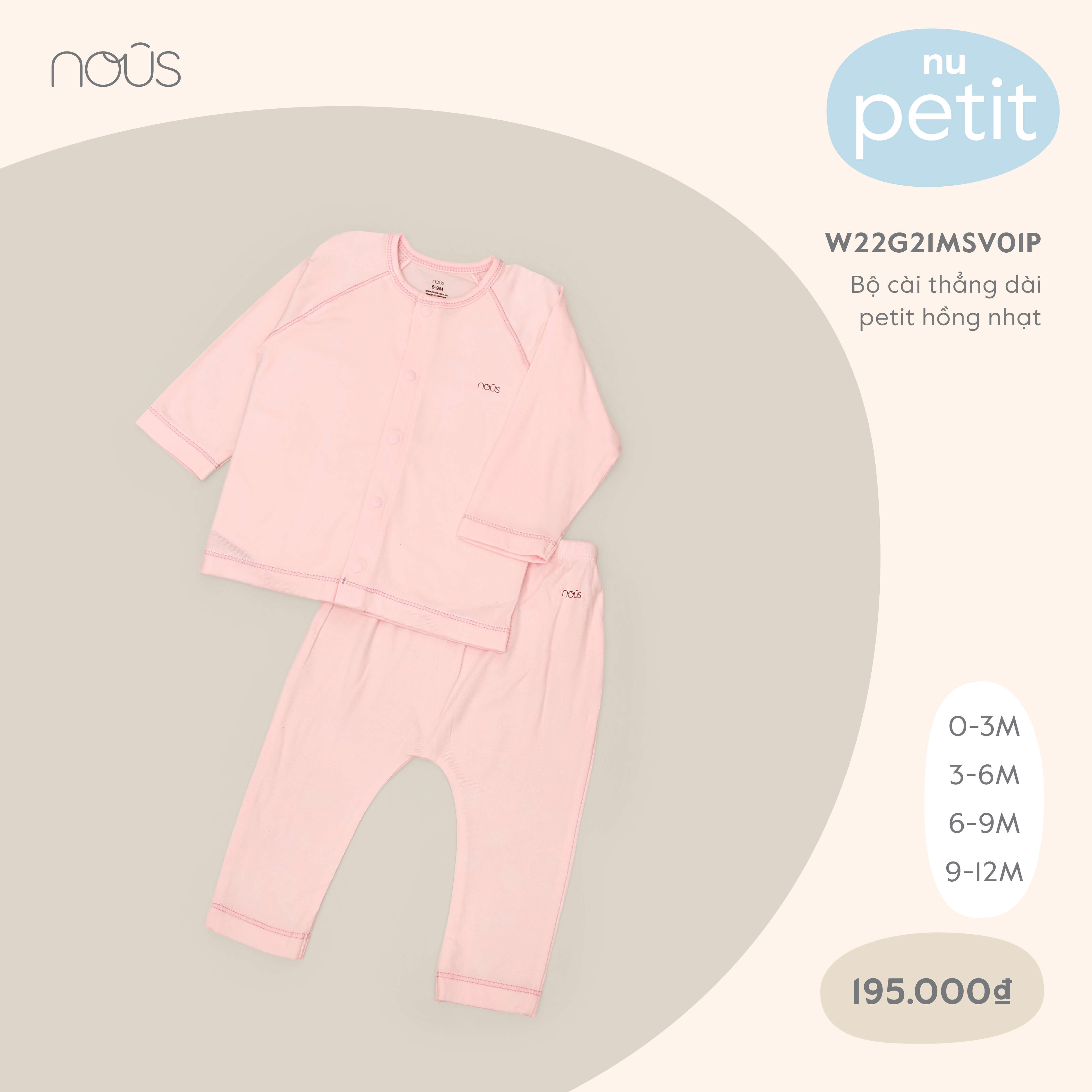 Nous Bộ cài thẳng dài petit hồng nhạt