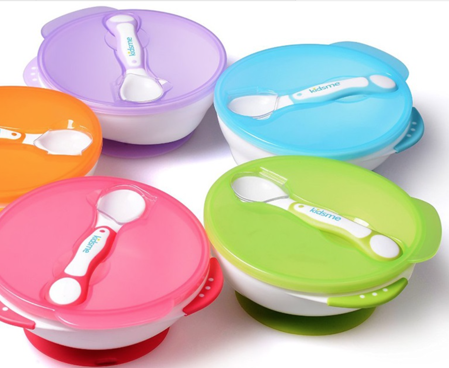Kidsme - Bát tô chống trượt kèm muỗng báo nhiệt