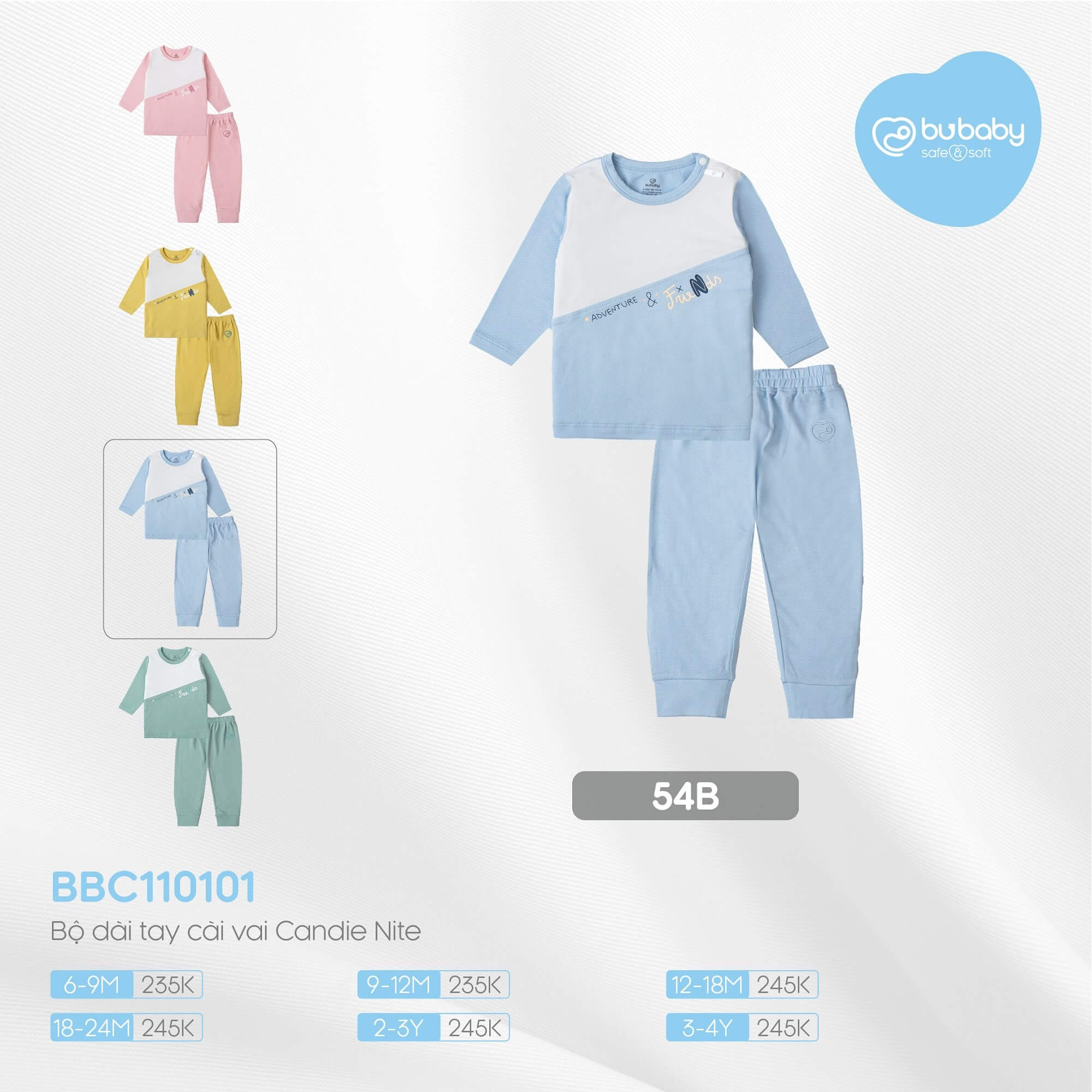 BBC110101 Bộ dài tay cài vai Bu Baby Bamco Jacquard