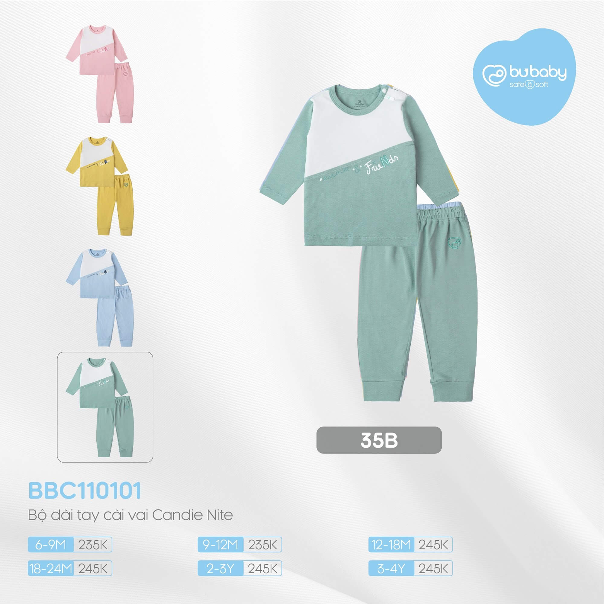 BBC110101 Bộ dài tay cài vai Bu Baby Bamco Jacquard — ảnh 2