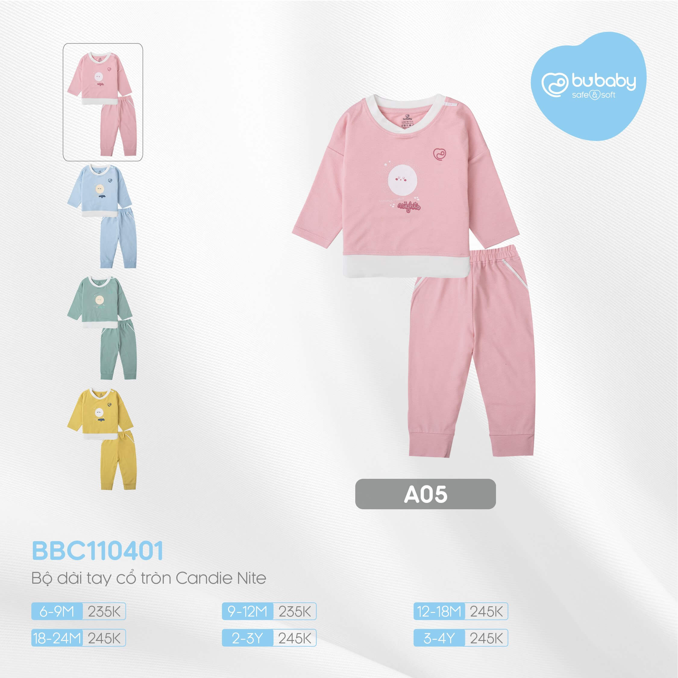 BBC110401 Bộ dài tay cổ tròn Bu Baby Bamco Jacquard
