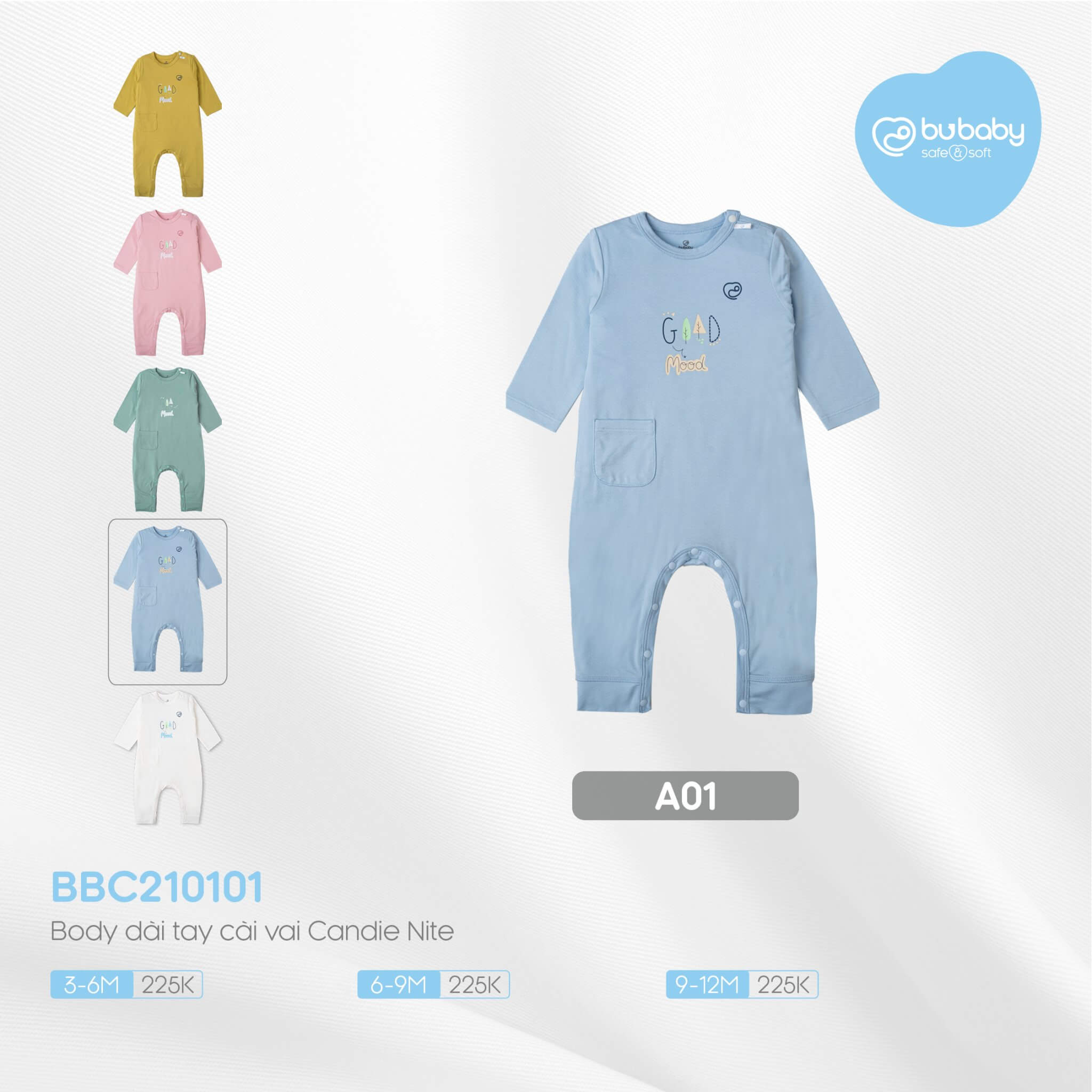 BBC210101 Body Bu Baby dài tay cài vai Bu Baby Bamco Jacquard — ảnh 2