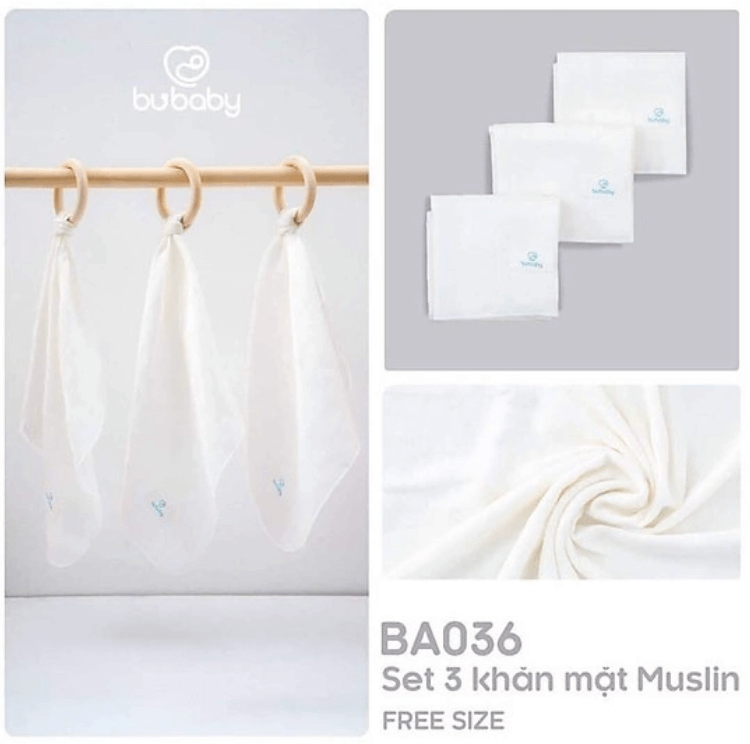 BA036 Khăn mặt Bu Baby Muslin Pack 3  - Free — ảnh 2