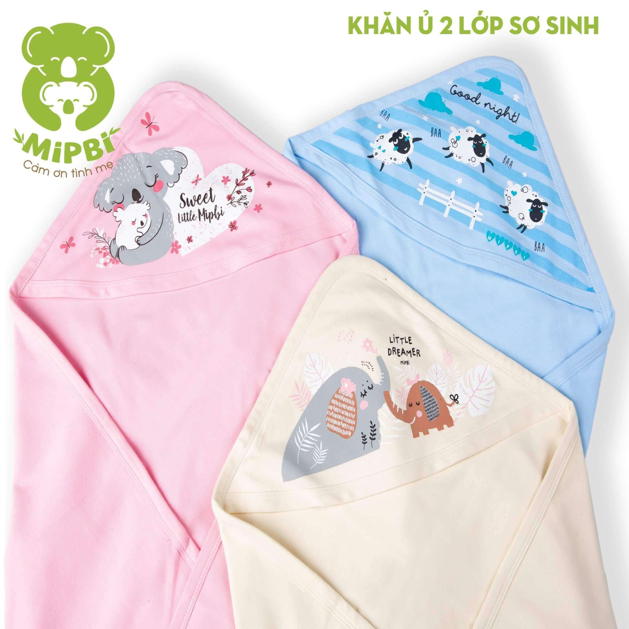 Chăn ủ in hình sơ sinh 2 lớp Mipbi