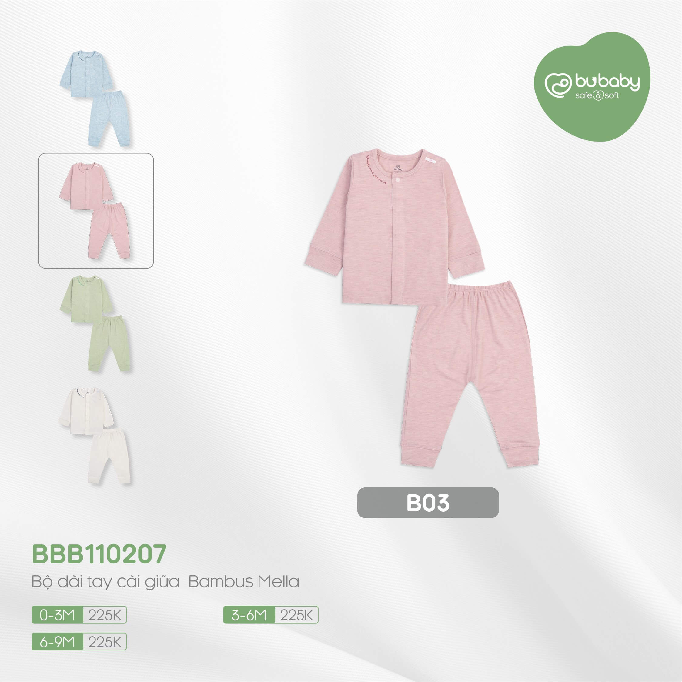 Bộ dài tay cài giữa Bu Baby Bambus từ 0-9 tháng — ảnh 2