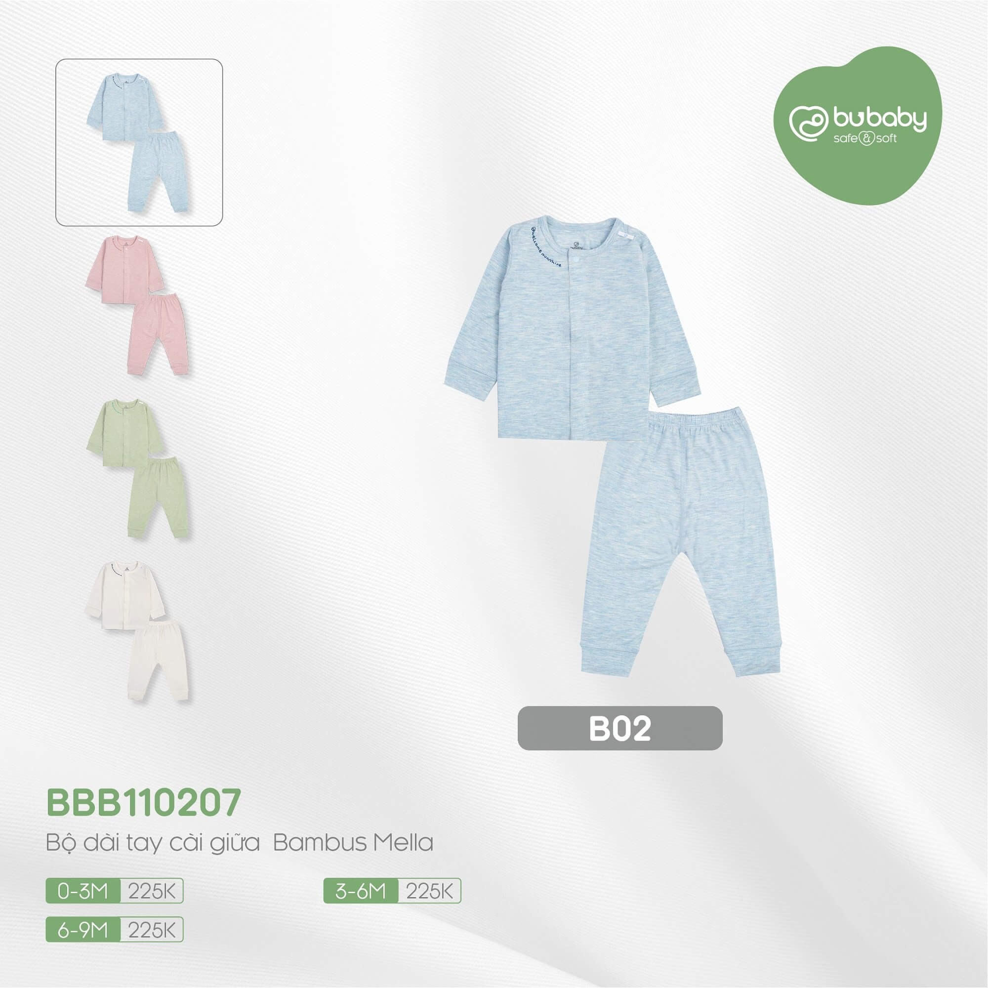 Bộ dài tay cài giữa Bu Baby Bambus từ 0-9 tháng — ảnh 3