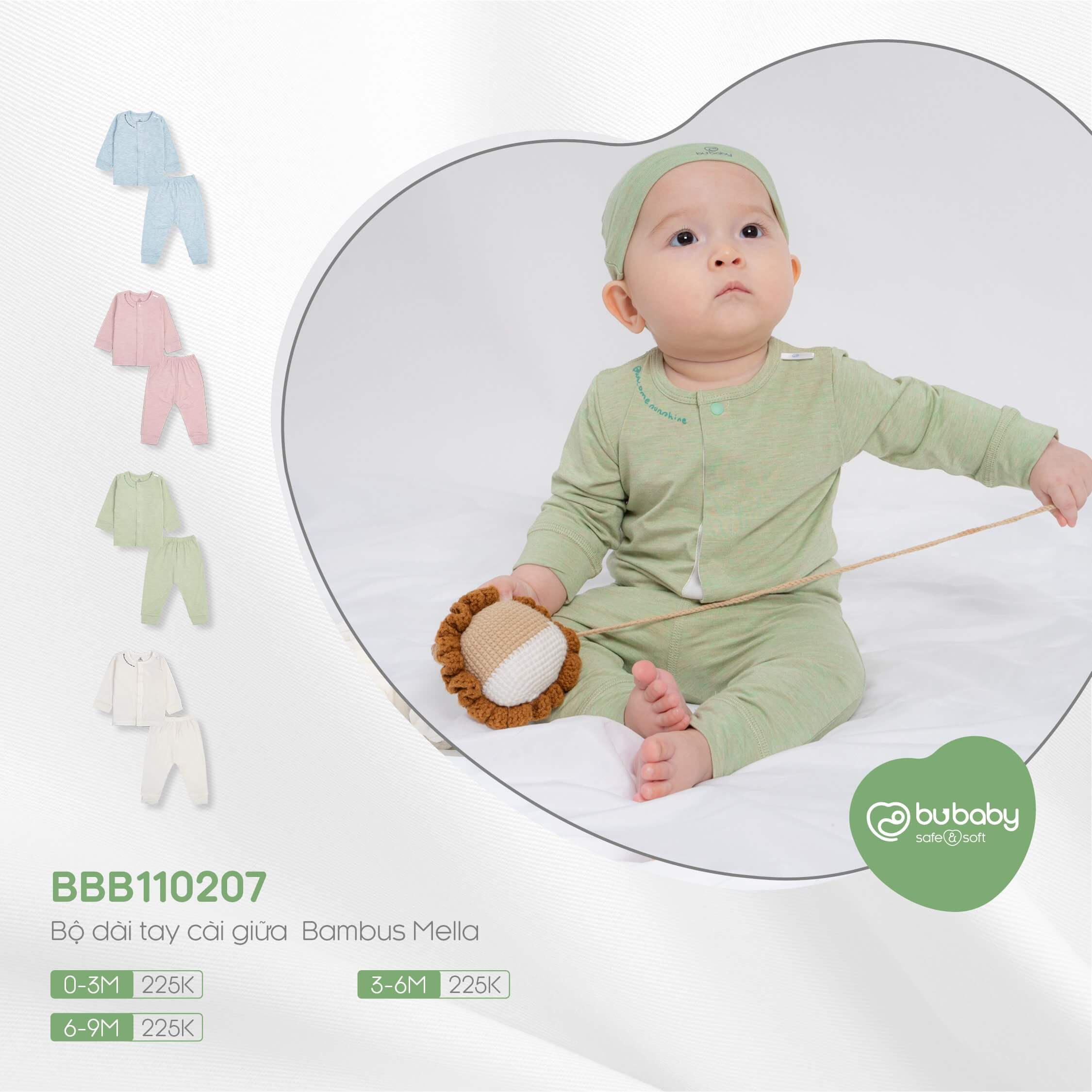 Bộ dài tay cài giữa Bu Baby Bambus từ 0-9 tháng — ảnh 4