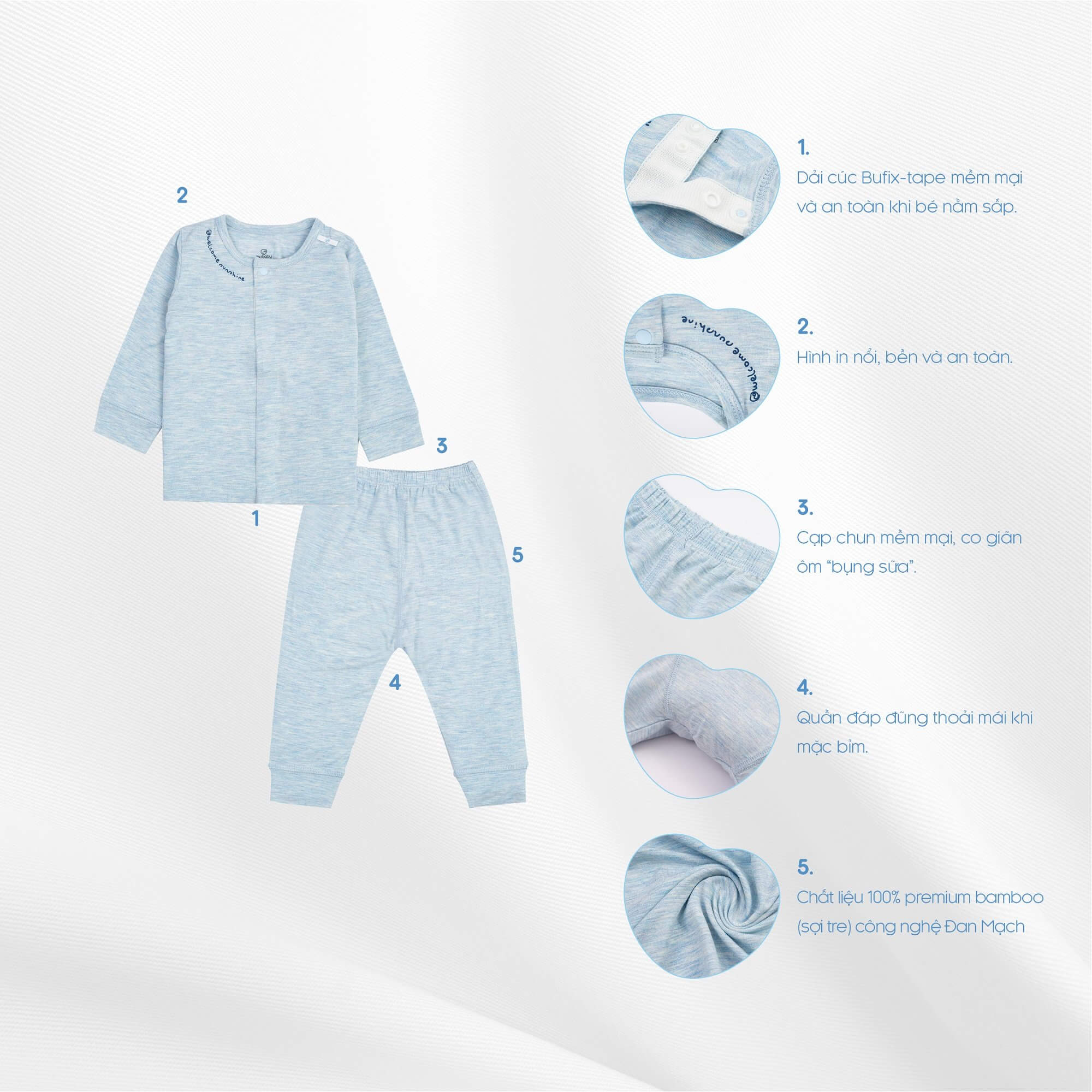 Bộ dài tay cài giữa Bu Baby Bambus từ 0-9 tháng — ảnh 5