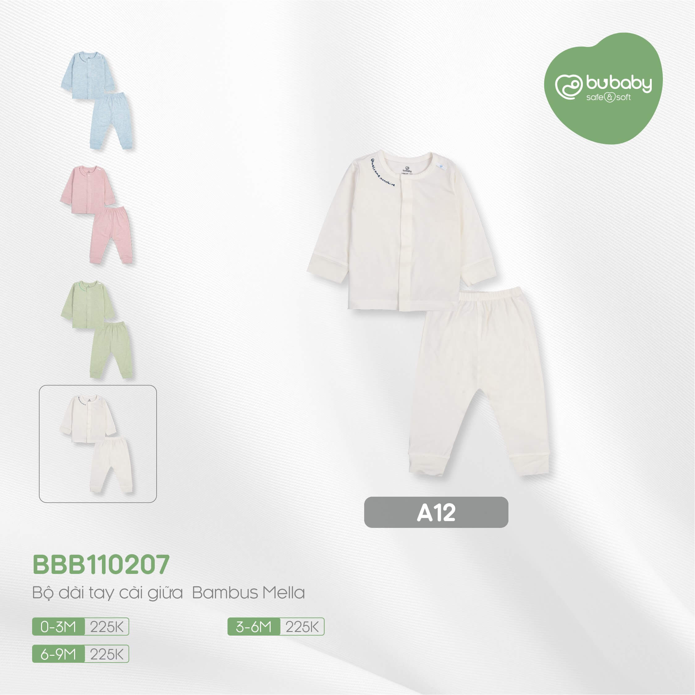 Bộ dài tay cài giữa Bu Baby Bambus từ 0-9 tháng — ảnh 7
