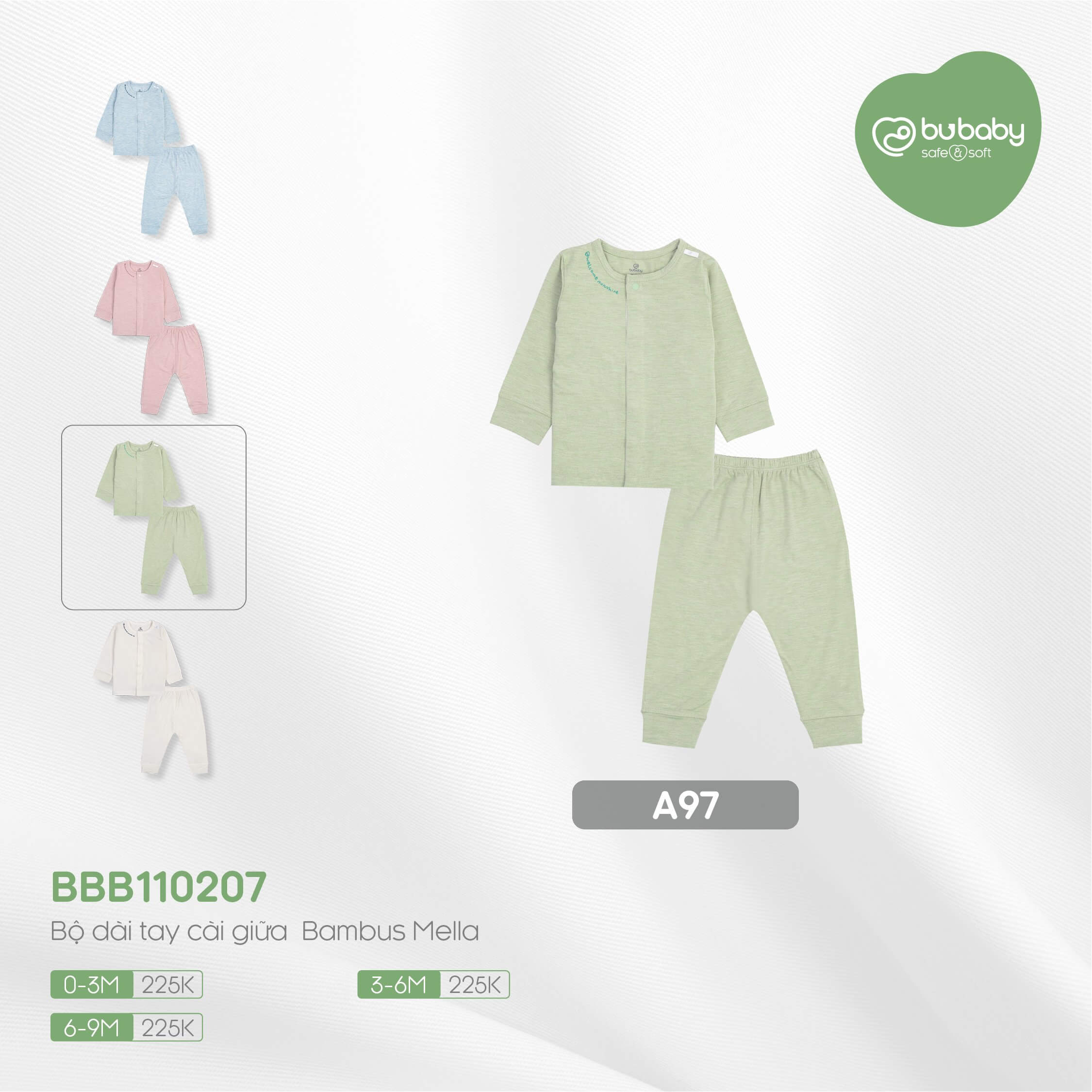 Bộ dài tay cài giữa Bu Baby Bambus từ 0-9 tháng — ảnh 6