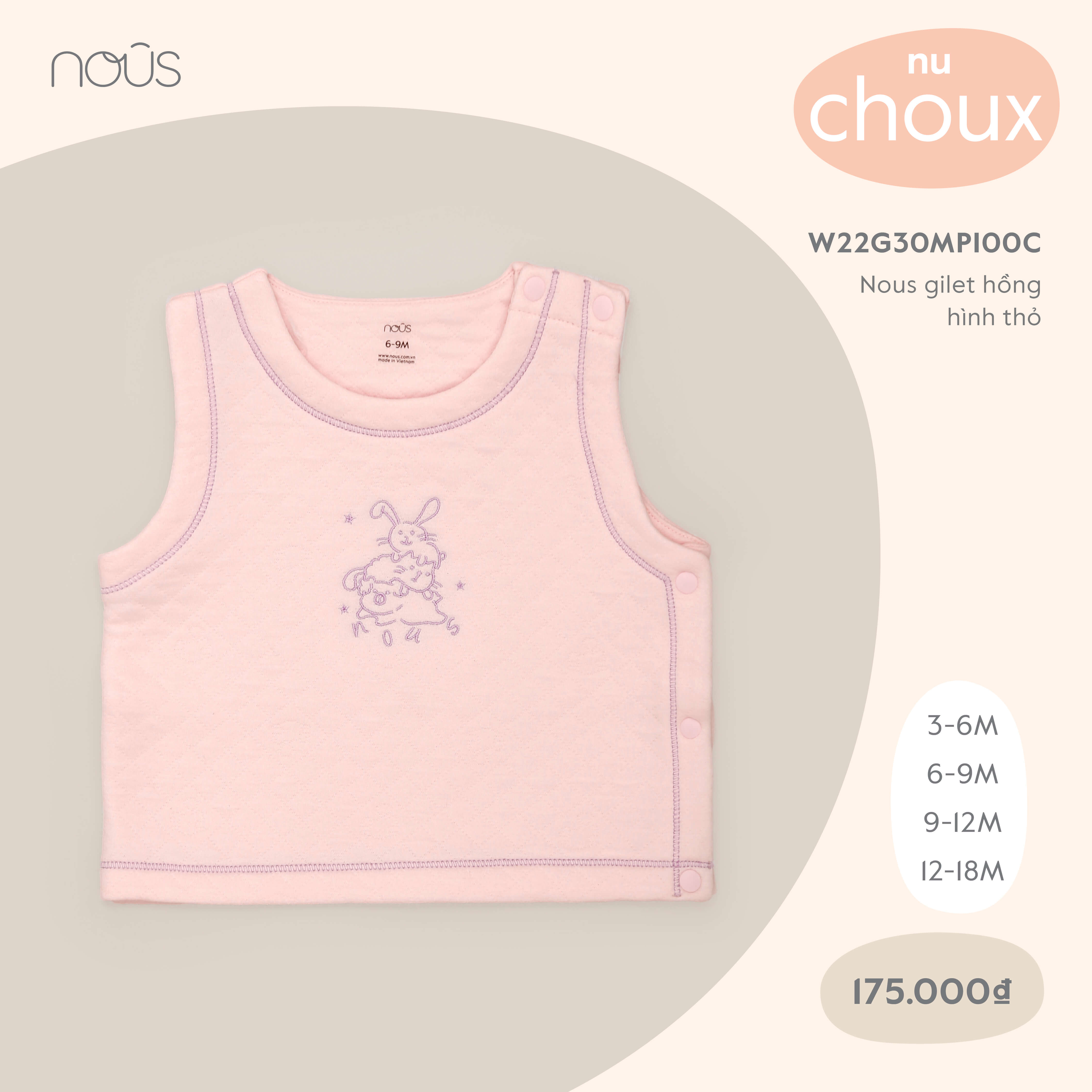 Nous gilet hồng hình thỏ từ 3 dến 18 tháng