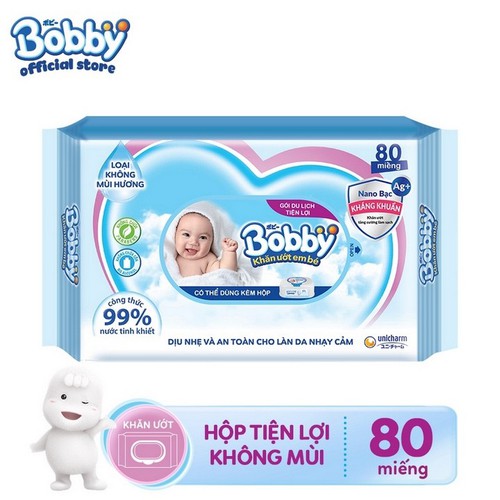 Khăn ướt Bobby không mùi nano bạc 100 tờ — ảnh 2