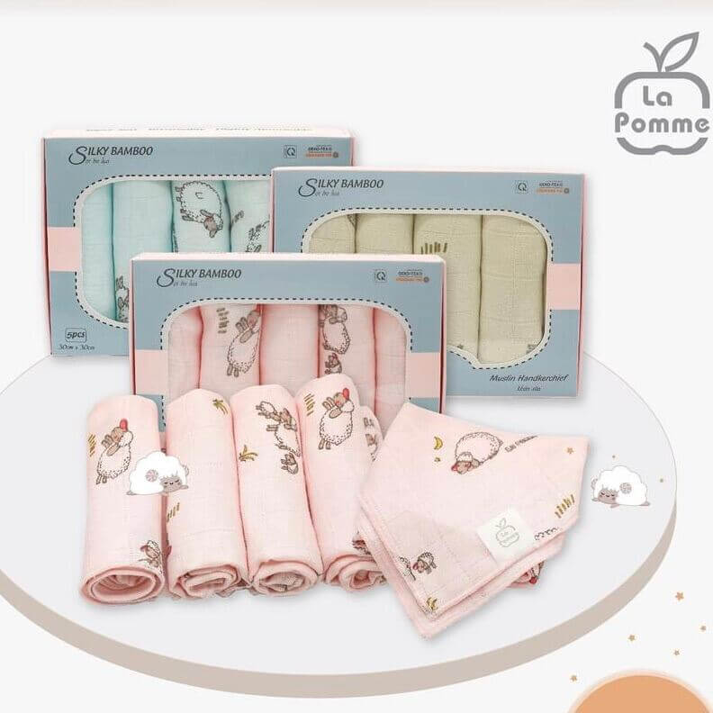 K001 Set 5 Khăn sữa sợi tre lụa (30x30) - Cá heo (4 màu) — ảnh 2