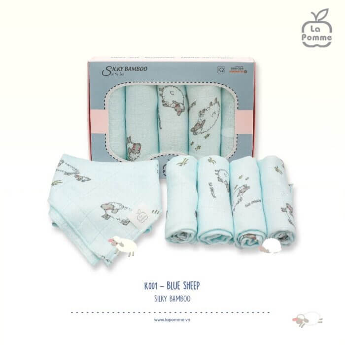 K001 Set 5 Khăn sữa sợi tre lụa (30x30) - Cá heo (4 màu) — ảnh 3